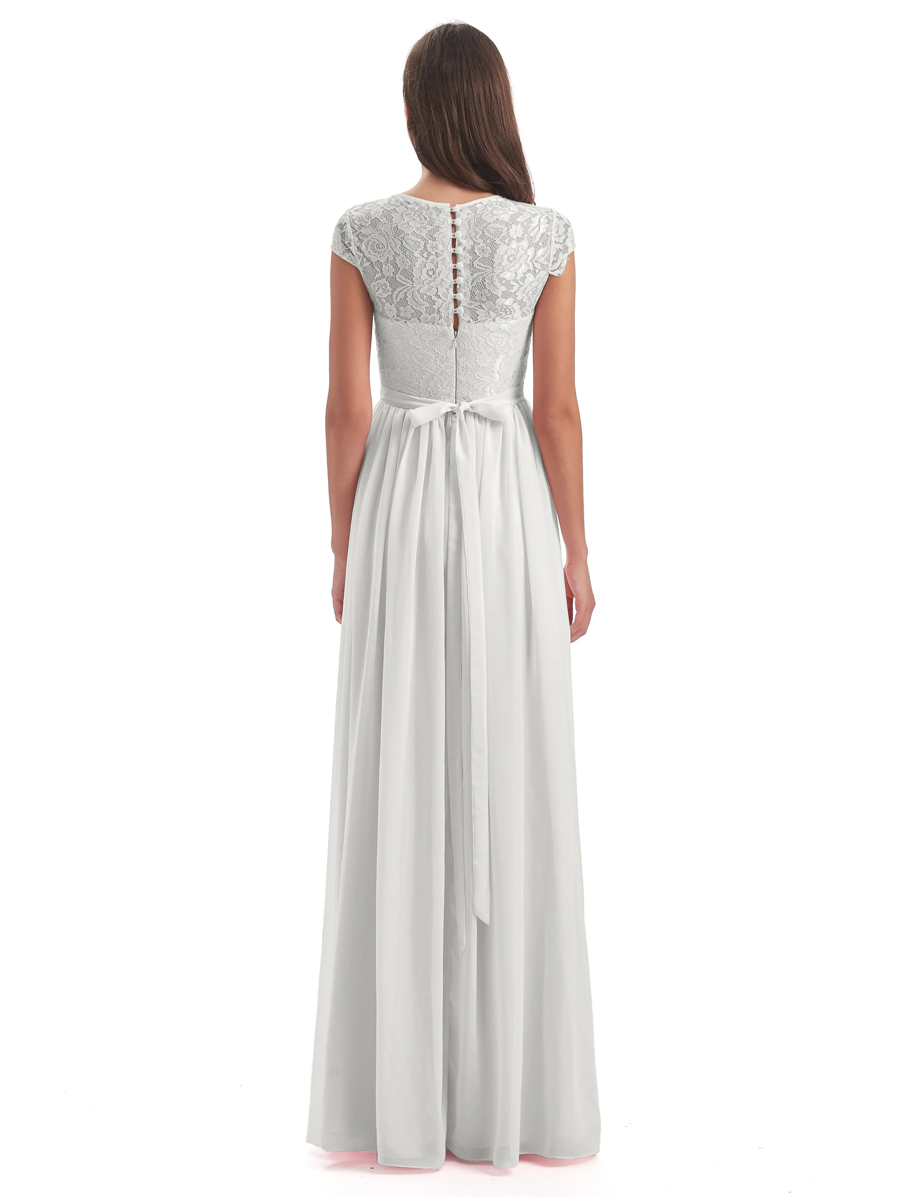 Darcy Modest Cap Sleeves Illusion Long Chiffon Bridesmaid Dresses