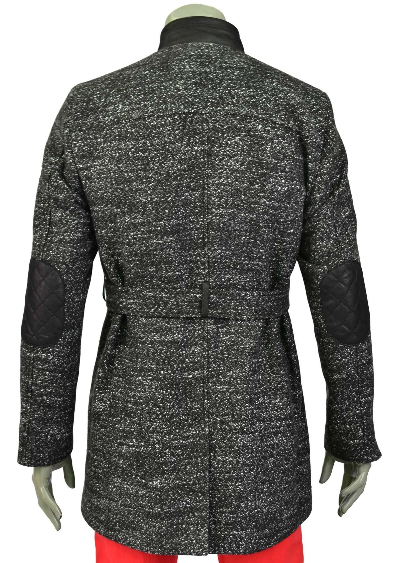 Dark Gray Pu Leather Quilted Coat