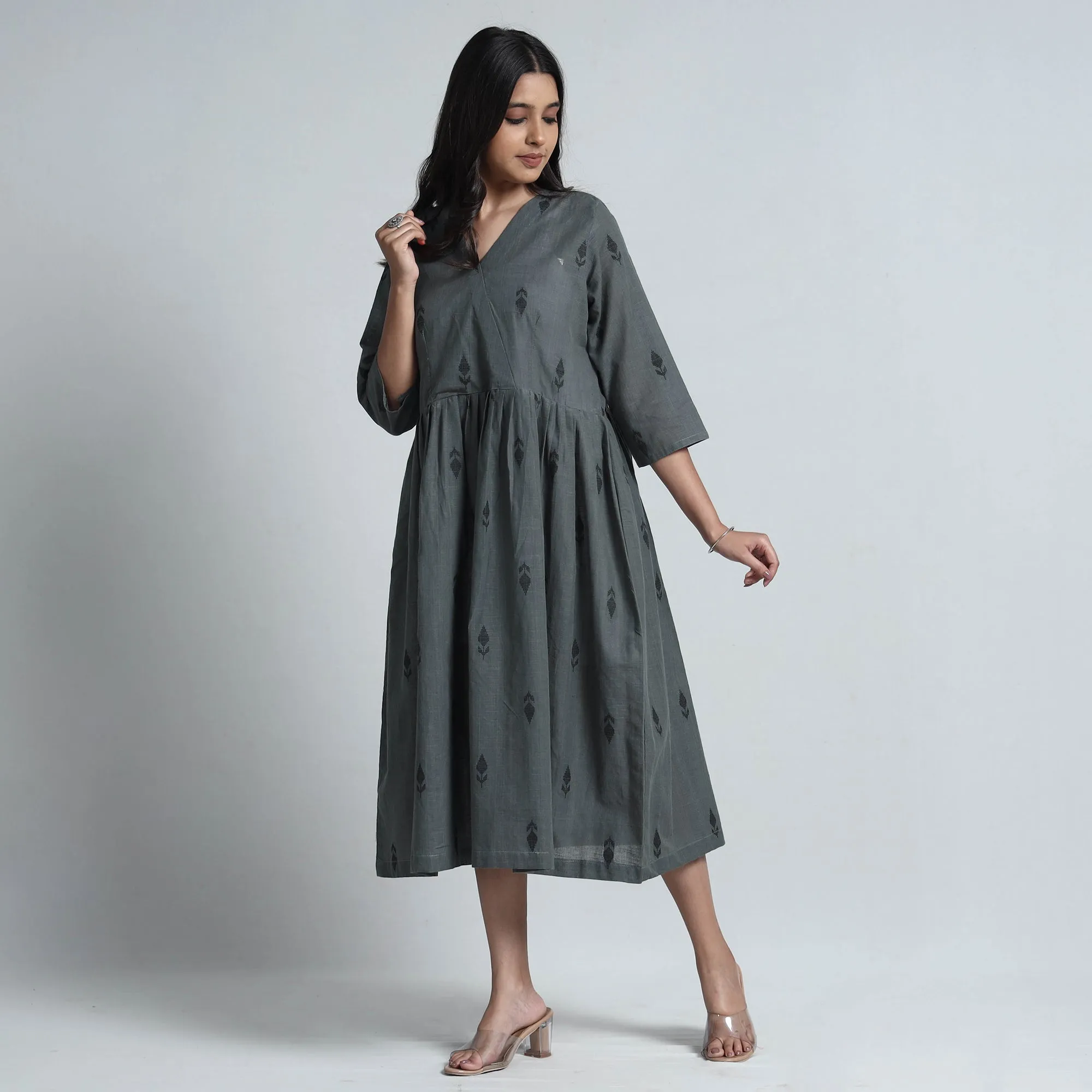 Dark Grey - Exquisite Jacquard Cotton Dress