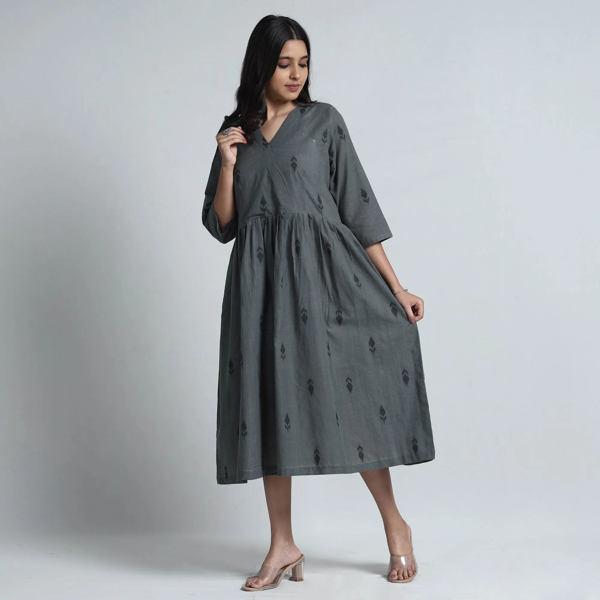 Dark Grey - Exquisite Jacquard Cotton Dress