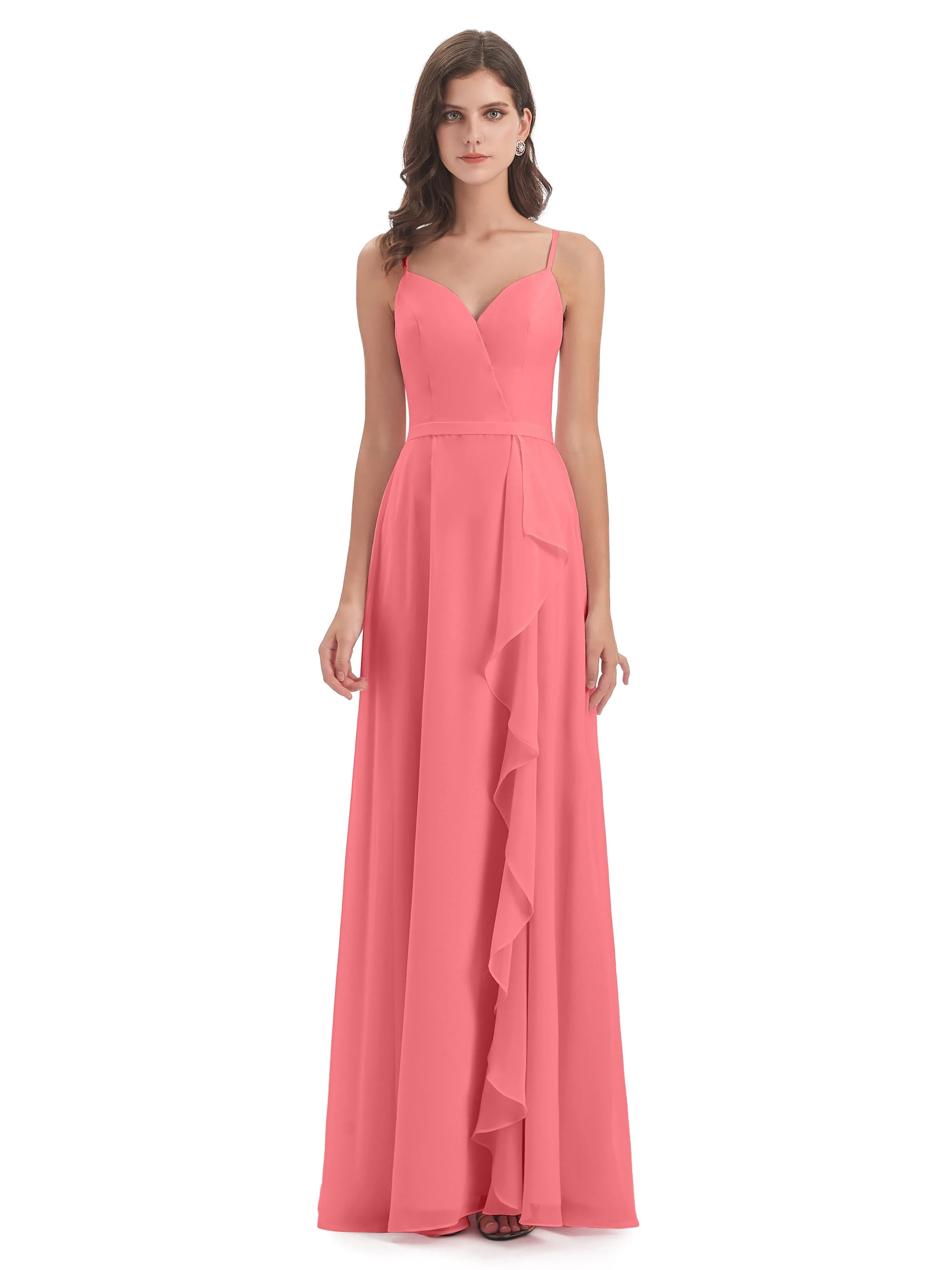 Delilah Chiffon Spaghetti Straps Long Elegant Bridesmaid Dresses