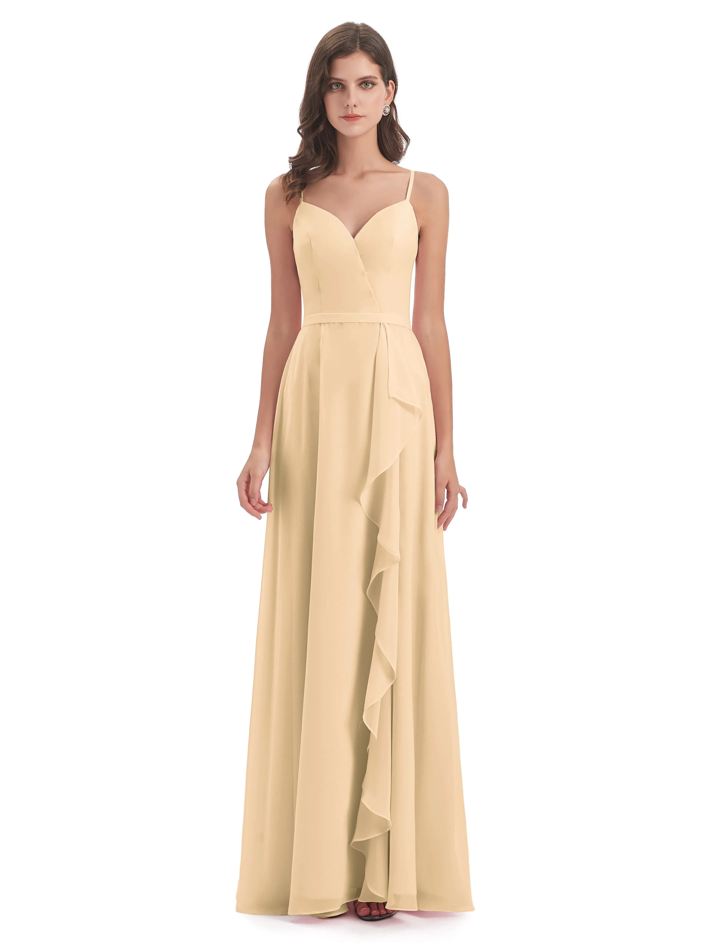 Delilah Chiffon Spaghetti Straps Long Elegant Bridesmaid Dresses