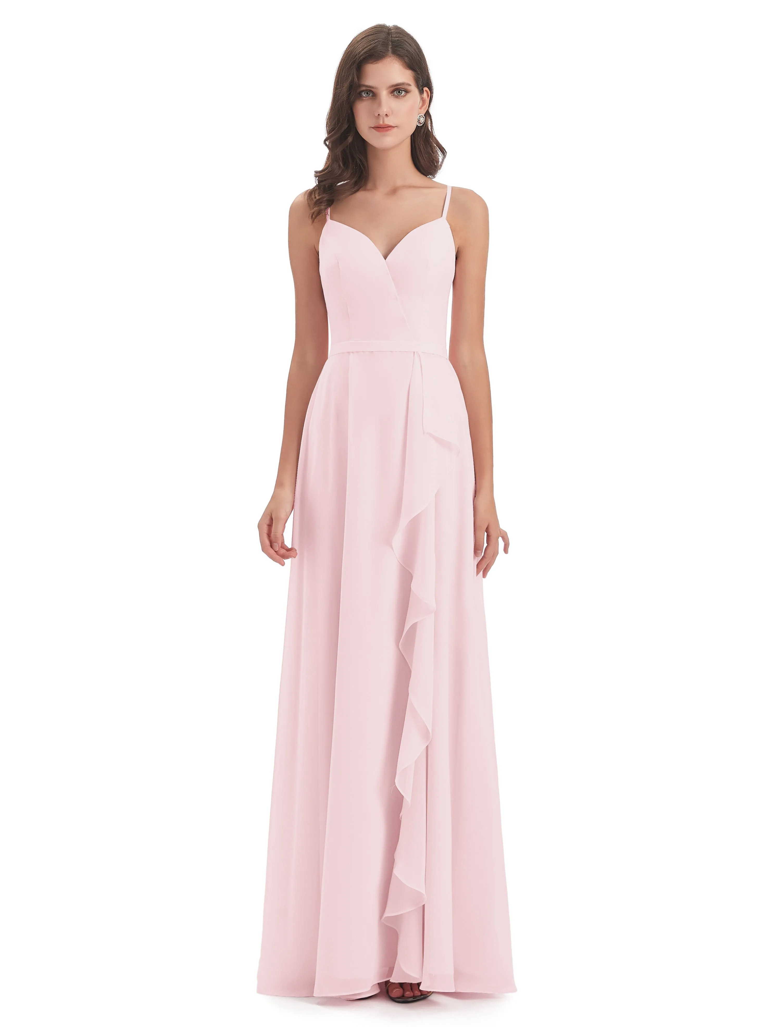 Delilah Chiffon Spaghetti Straps Long Elegant Bridesmaid Dresses