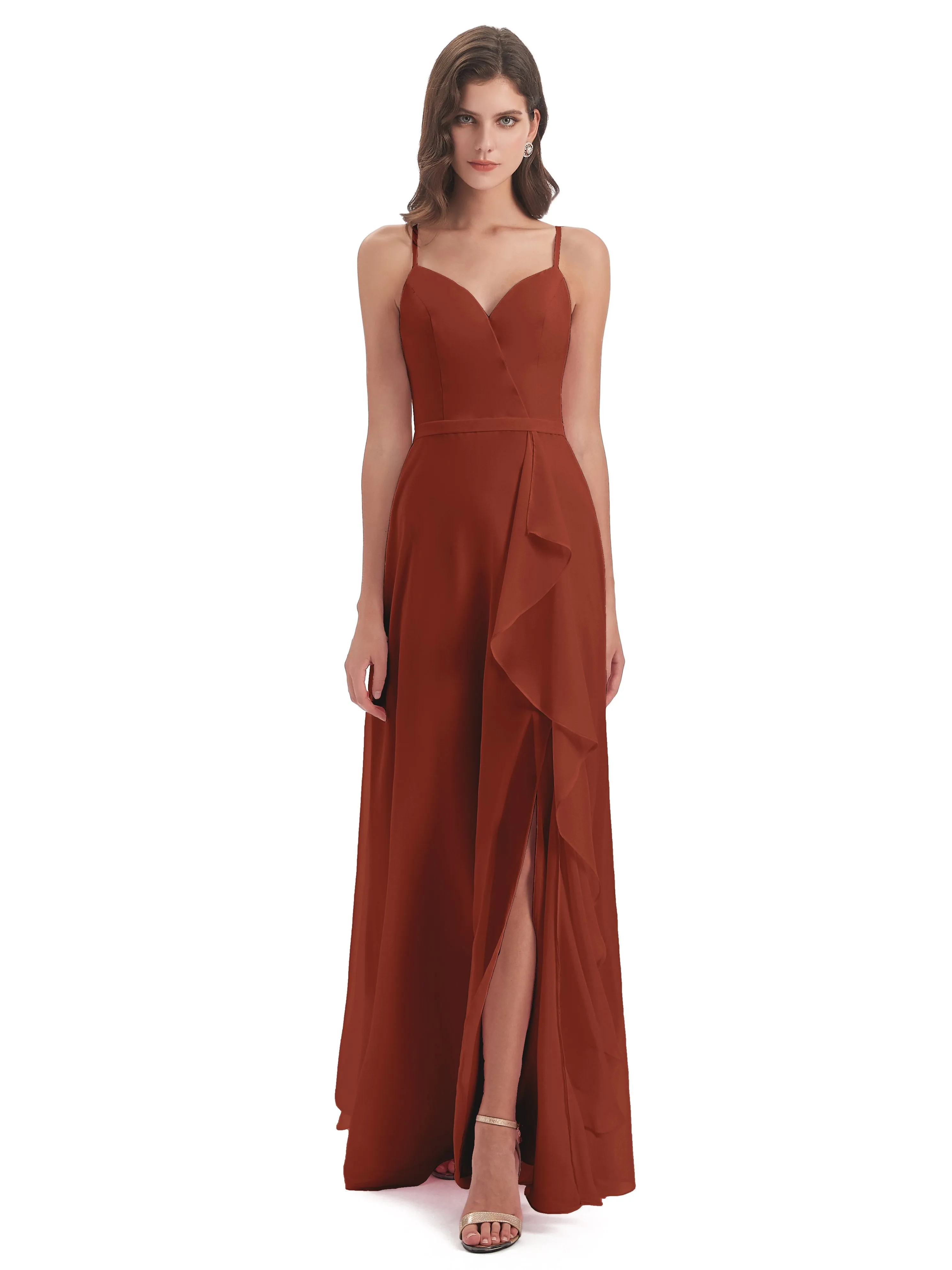 Delilah Chiffon Spaghetti Straps Long Elegant Bridesmaid Dresses