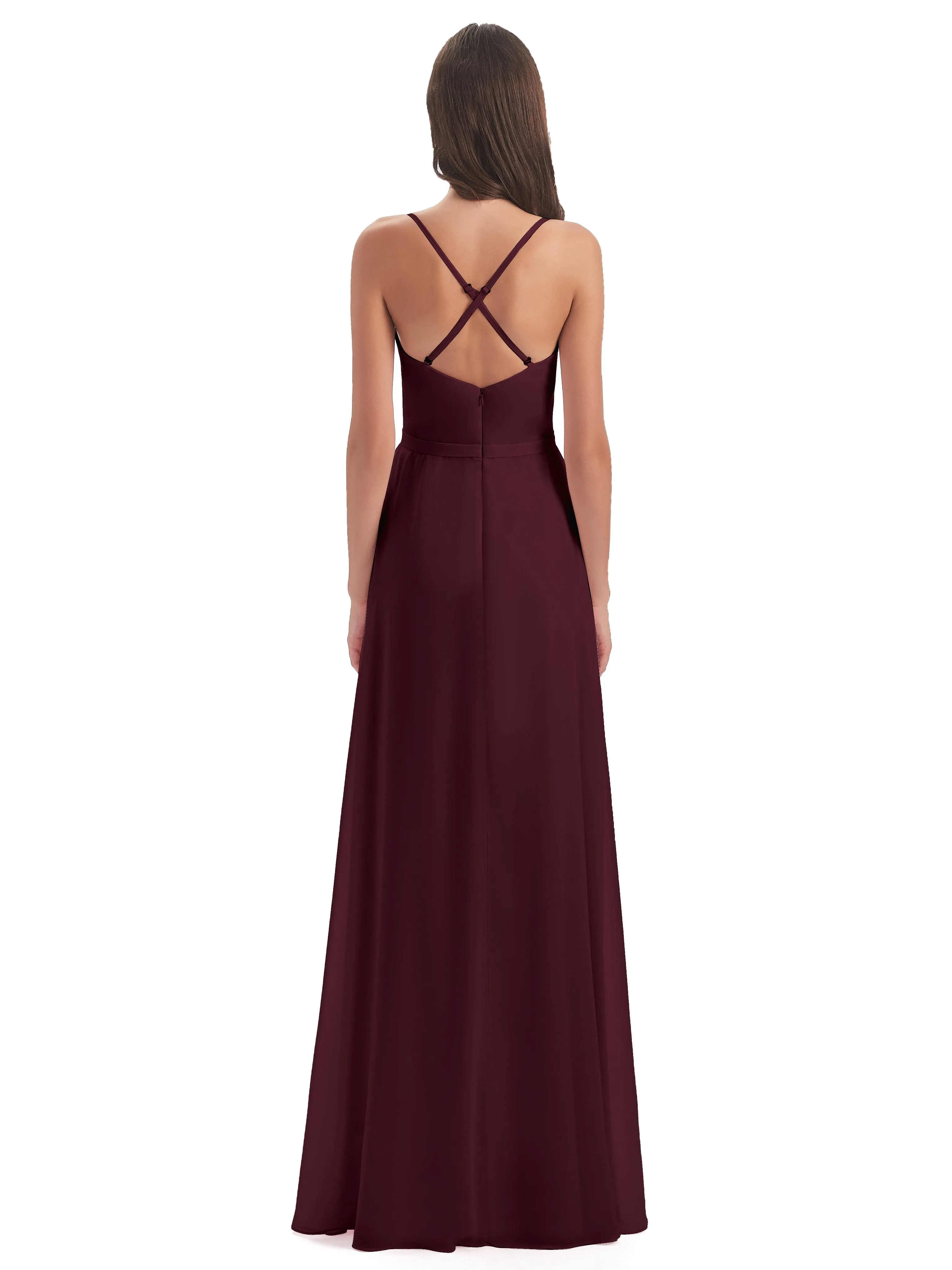 Delilah Chiffon Spaghetti Straps Long Elegant Bridesmaid Dresses