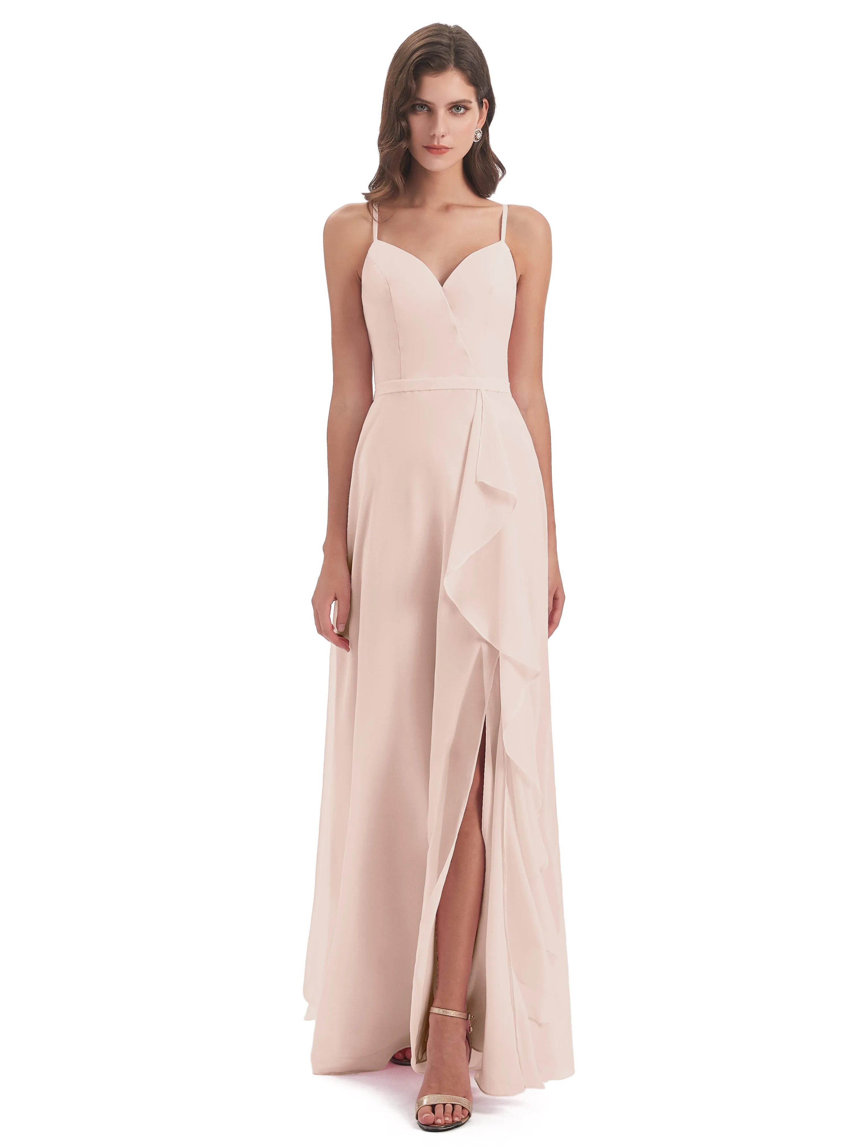 Delilah Chiffon Spaghetti Straps Long Elegant Bridesmaid Dresses