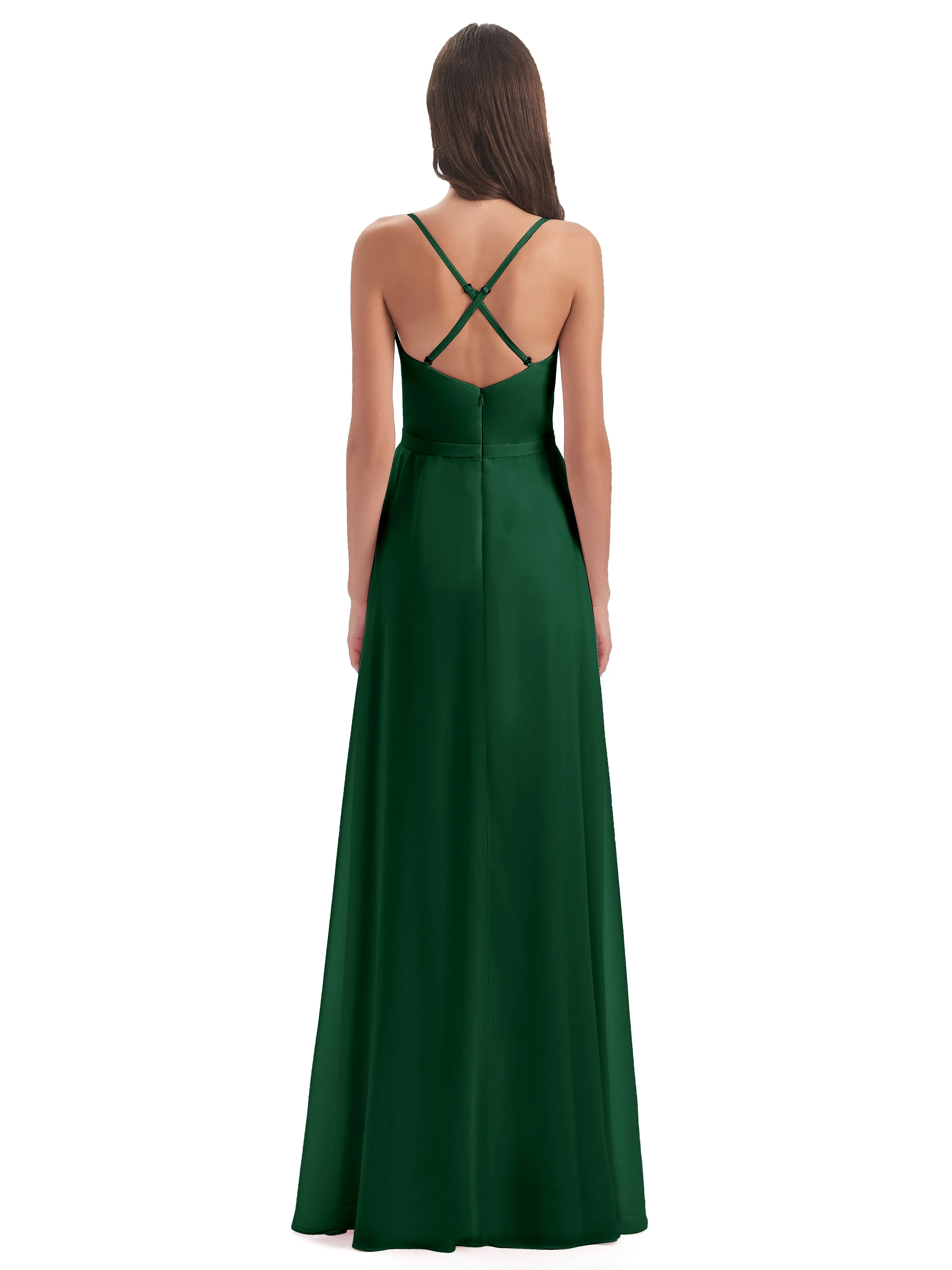 Delilah Chiffon Spaghetti Straps Long Elegant Bridesmaid Dresses