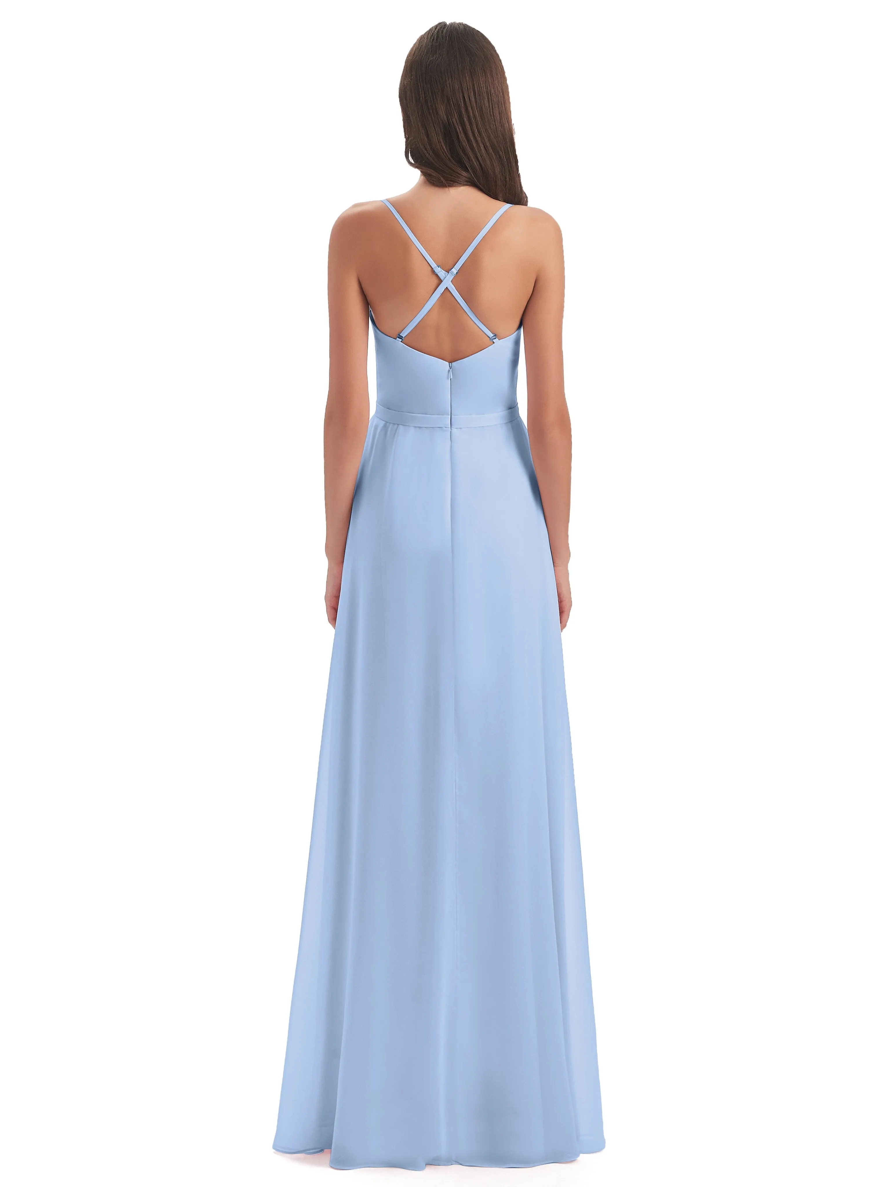 Delilah Chiffon Spaghetti Straps Long Elegant Bridesmaid Dresses