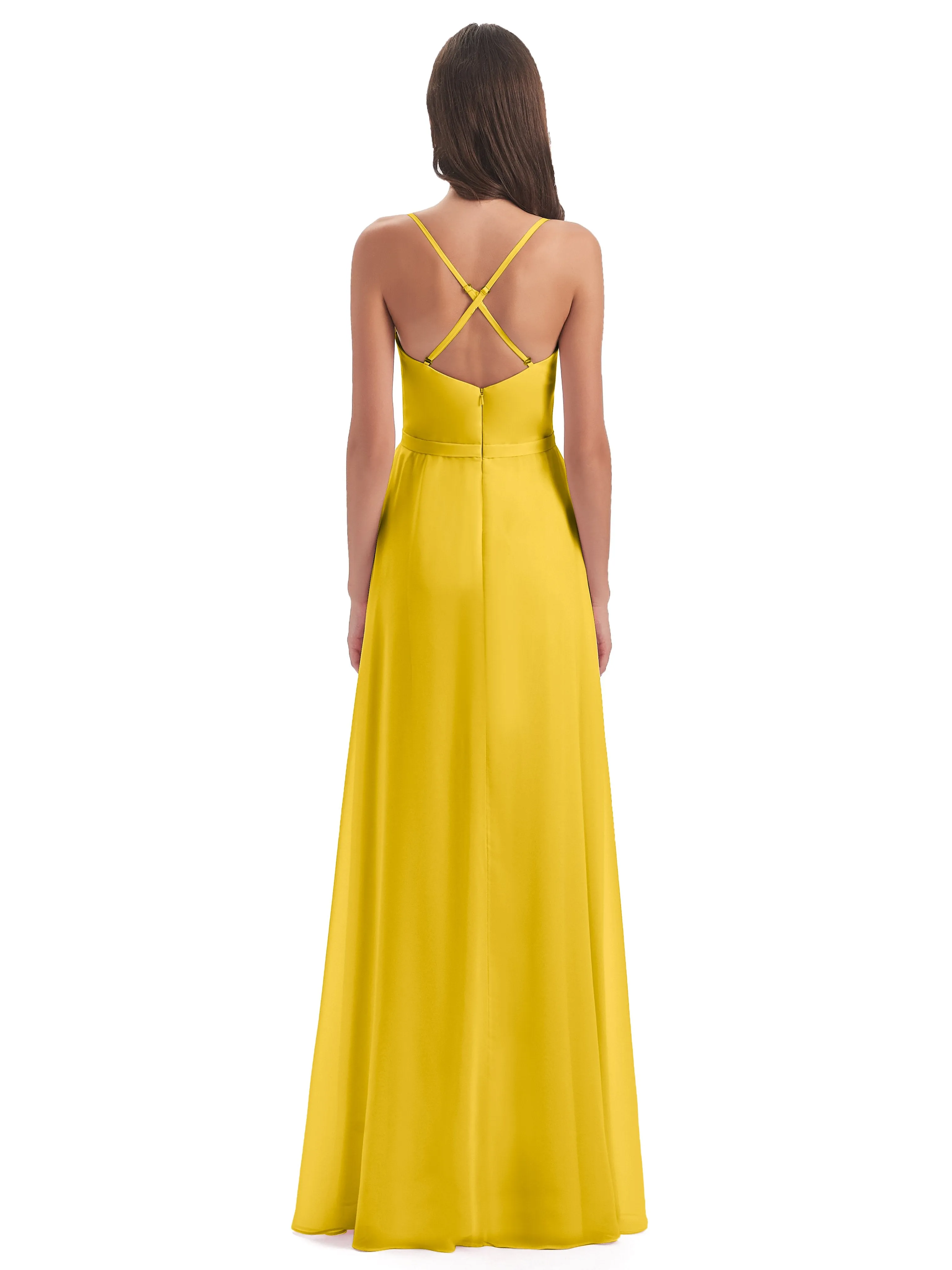 Delilah Chiffon Spaghetti Straps Long Elegant Bridesmaid Dresses