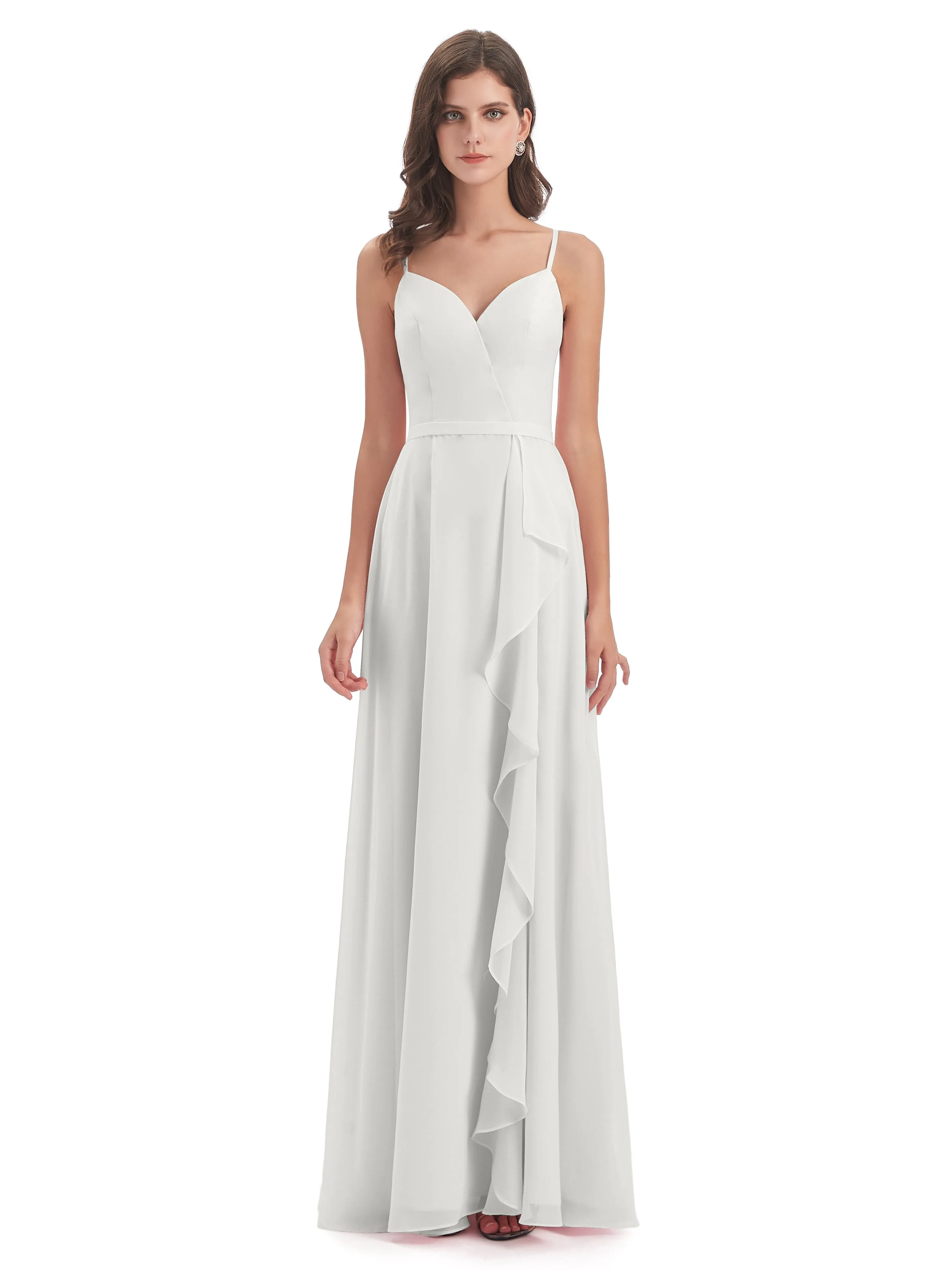 Delilah Chiffon Spaghetti Straps Long Elegant Bridesmaid Dresses