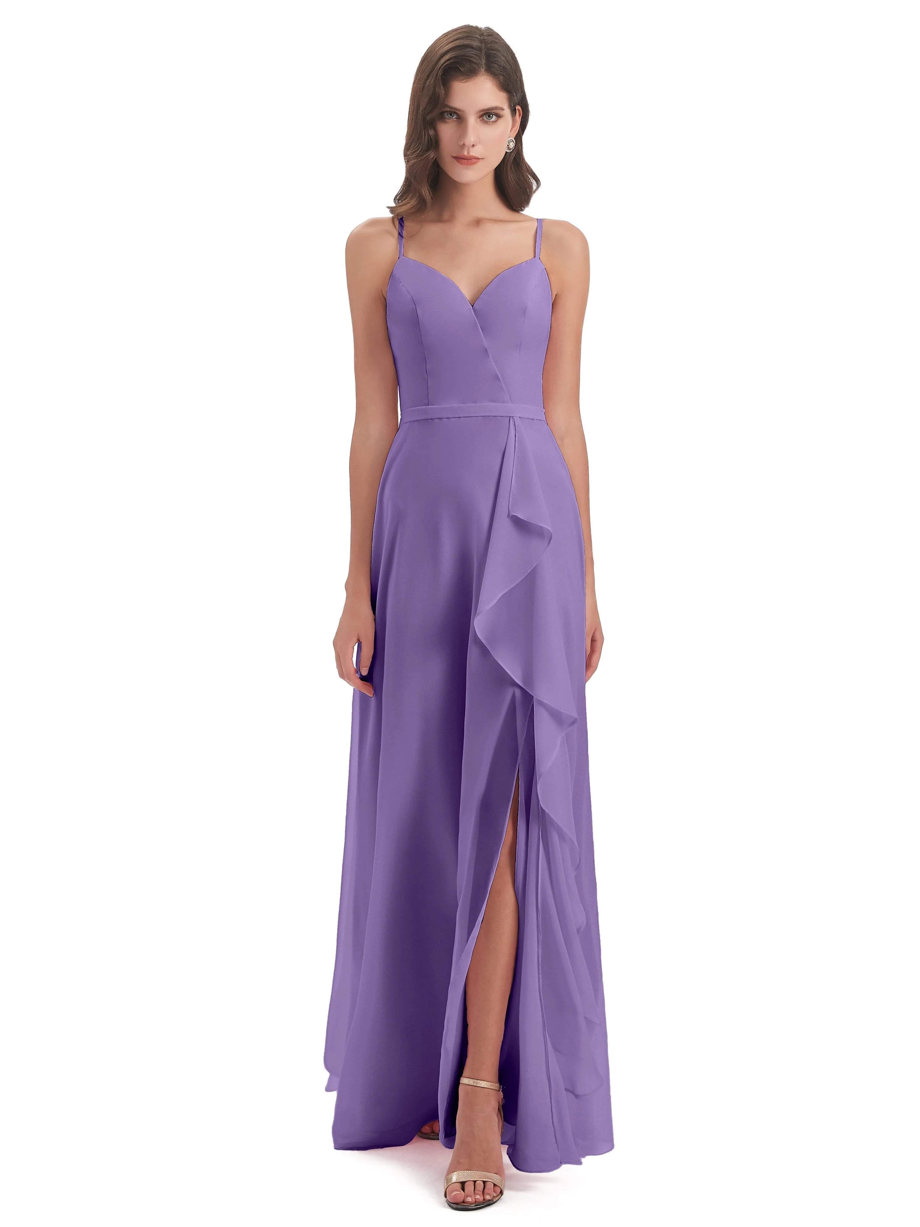 Delilah Chiffon Spaghetti Straps Long Elegant Bridesmaid Dresses