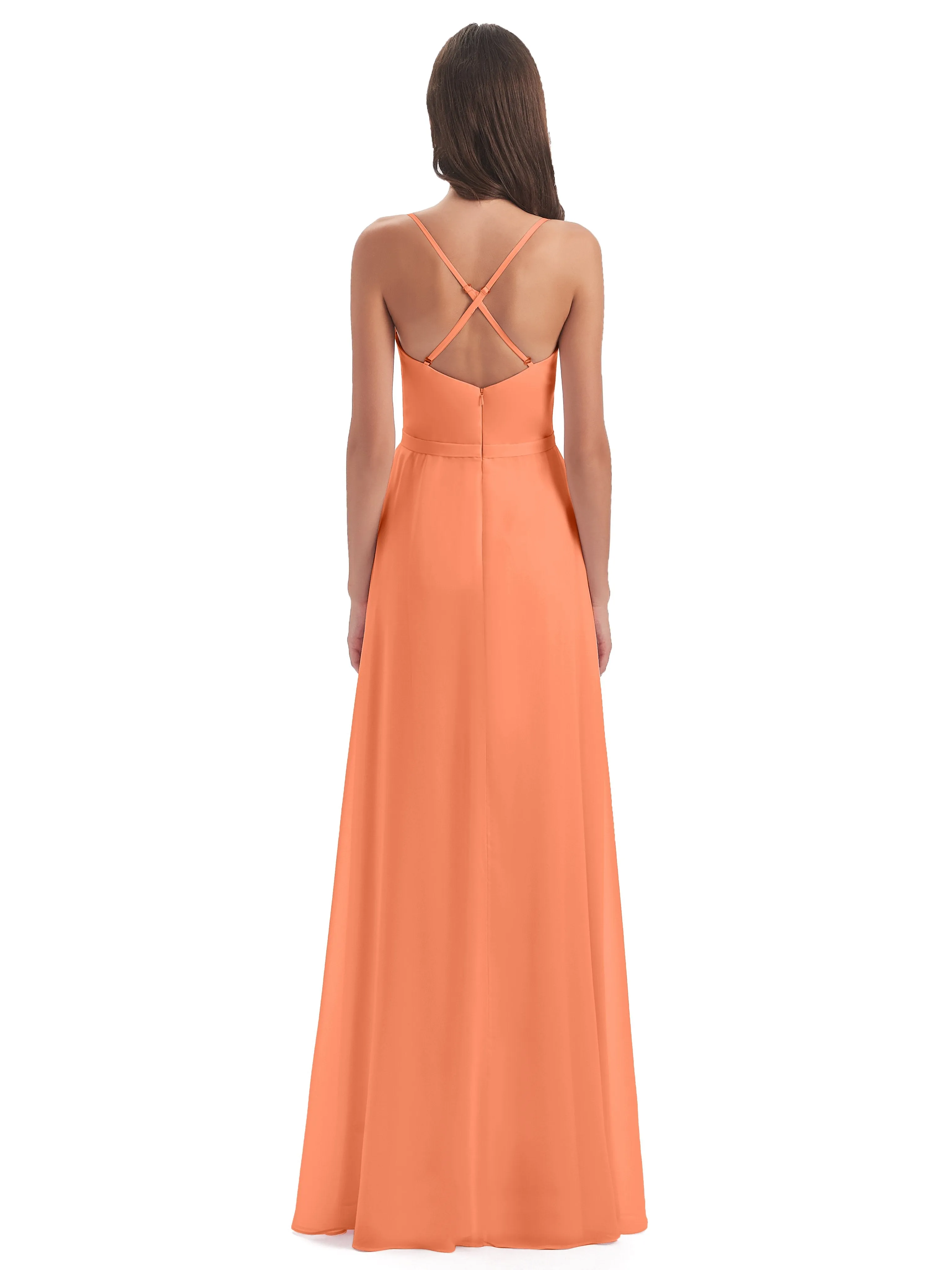 Delilah Chiffon Spaghetti Straps Long Elegant Bridesmaid Dresses