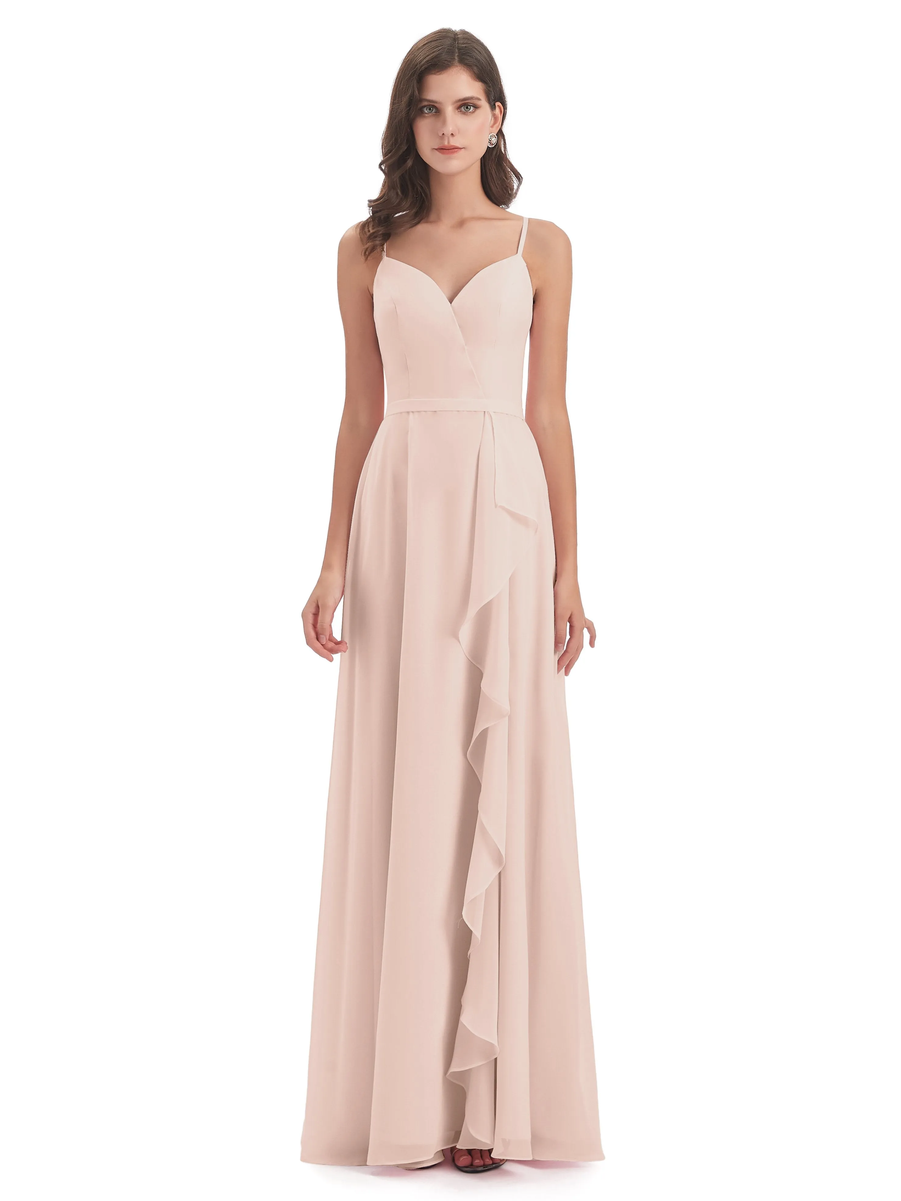 Delilah Chiffon Spaghetti Straps Long Elegant Bridesmaid Dresses