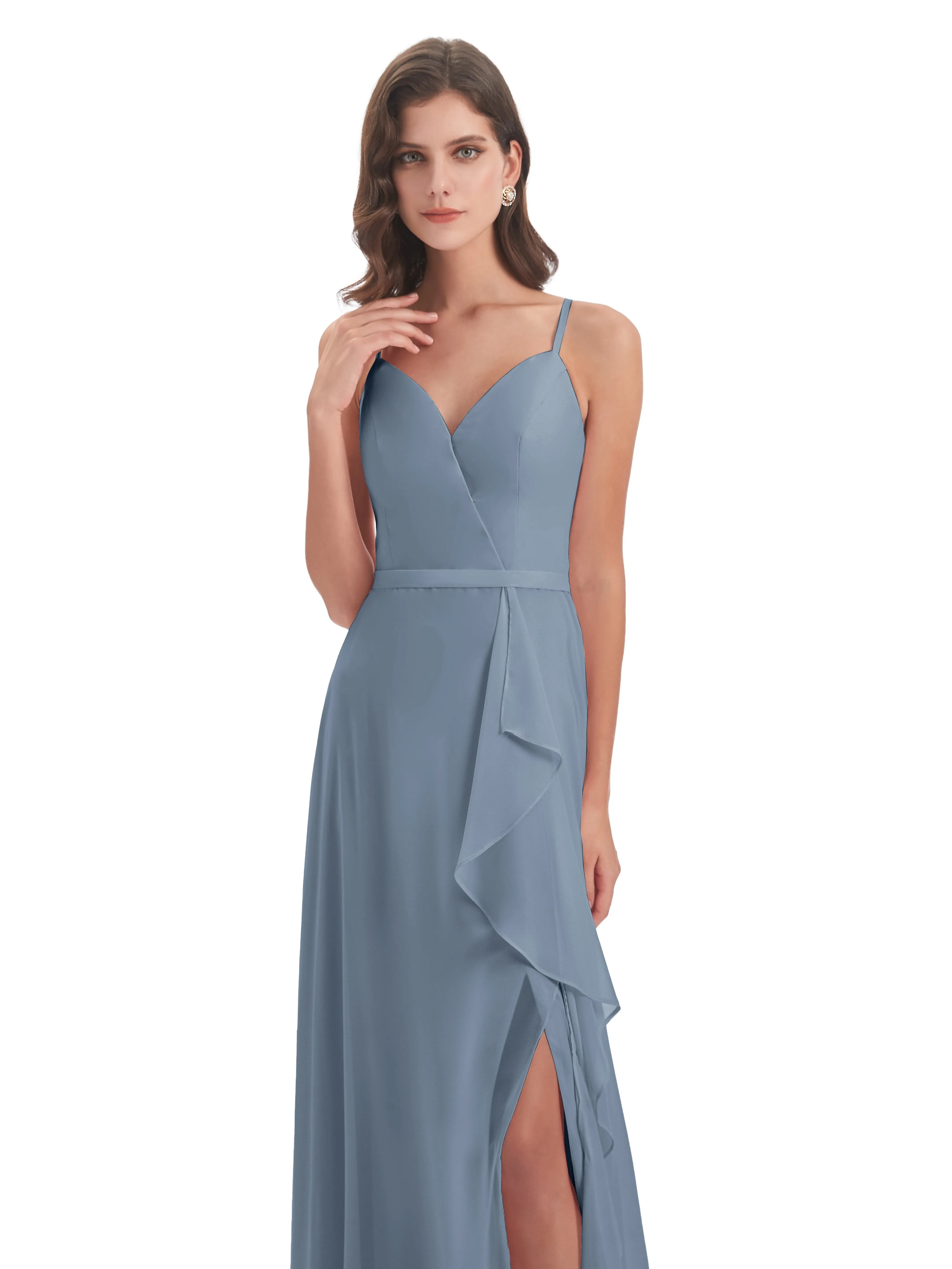 Delilah Chiffon Spaghetti Straps Long Elegant Bridesmaid Dresses