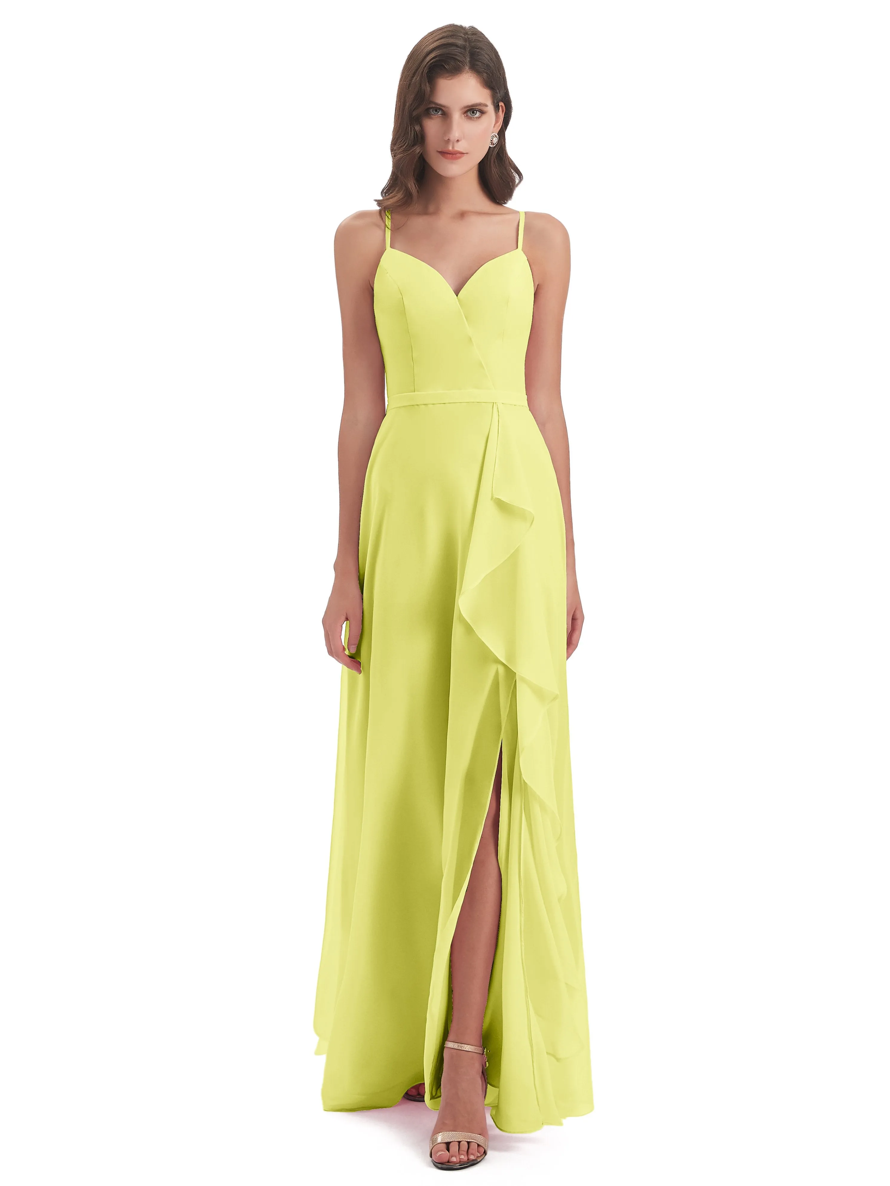 Delilah Chiffon Spaghetti Straps Long Elegant Bridesmaid Dresses