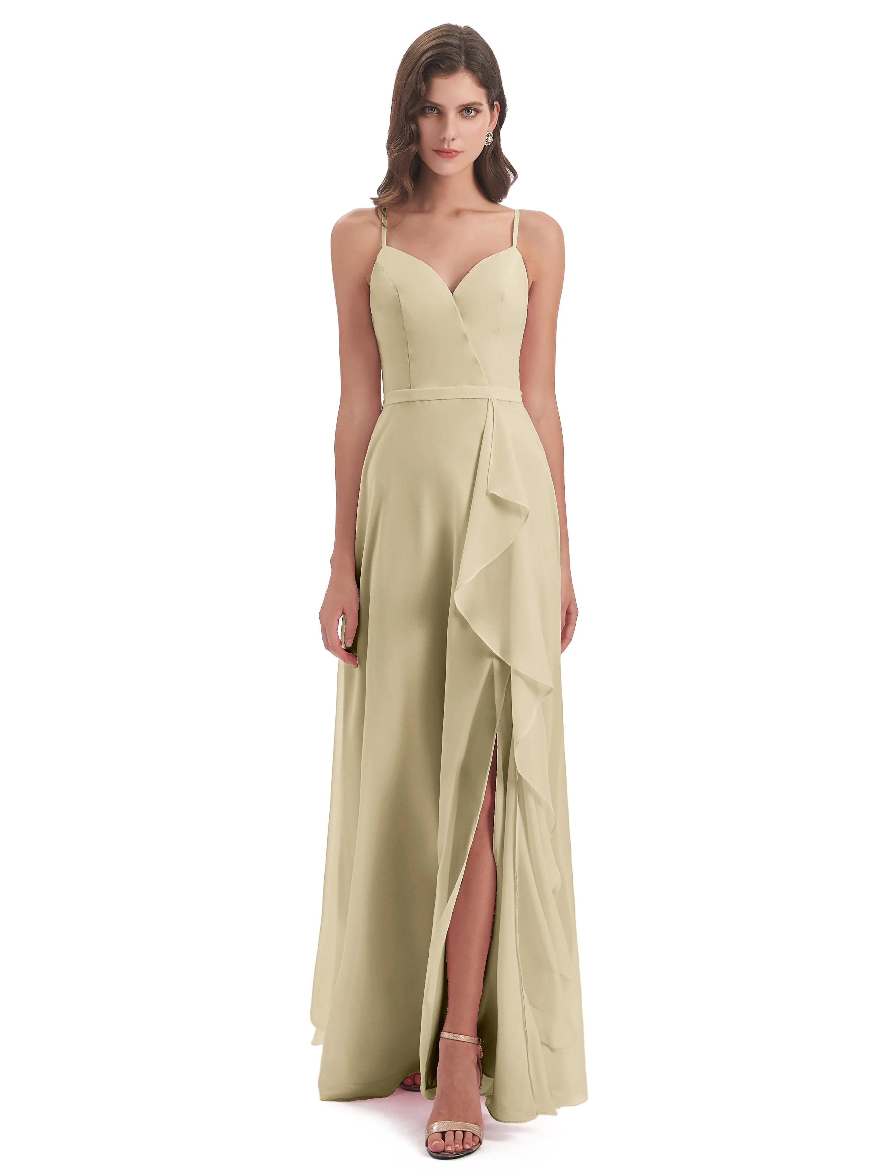 Delilah Chiffon Spaghetti Straps Long Elegant Bridesmaid Dresses