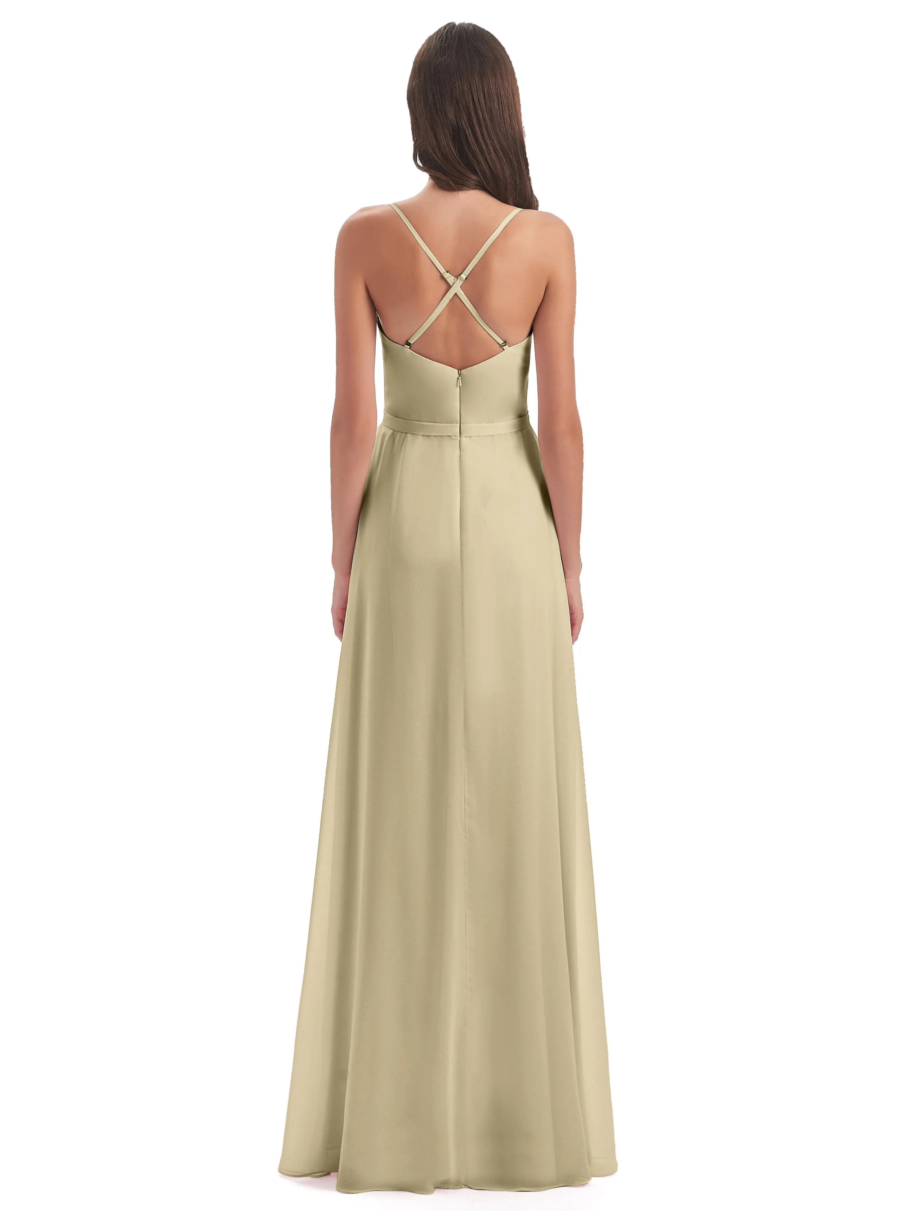 Delilah Chiffon Spaghetti Straps Long Elegant Bridesmaid Dresses