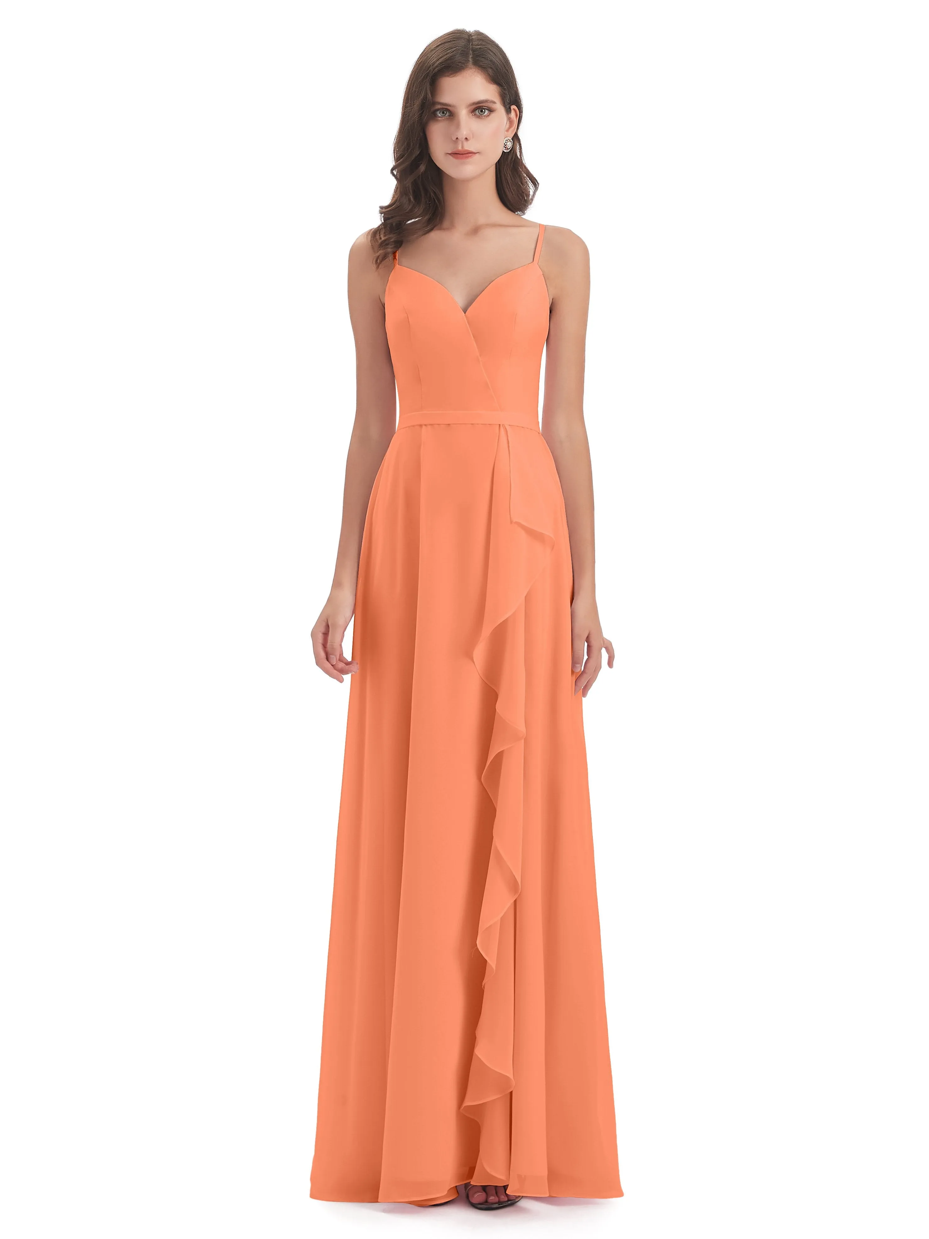 Delilah Chiffon Spaghetti Straps Long Elegant Bridesmaid Dresses