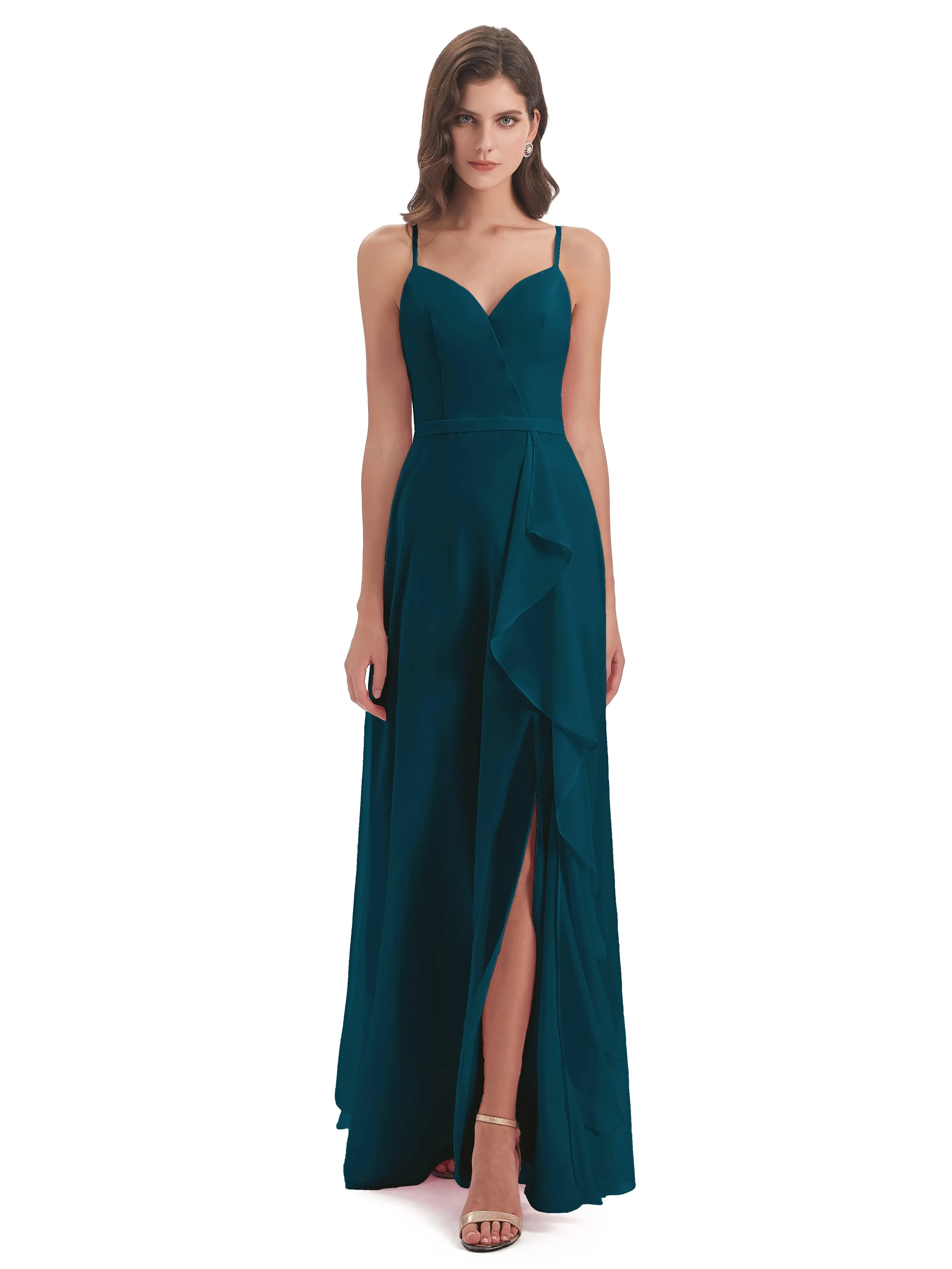 Delilah Chiffon Spaghetti Straps Long Elegant Bridesmaid Dresses