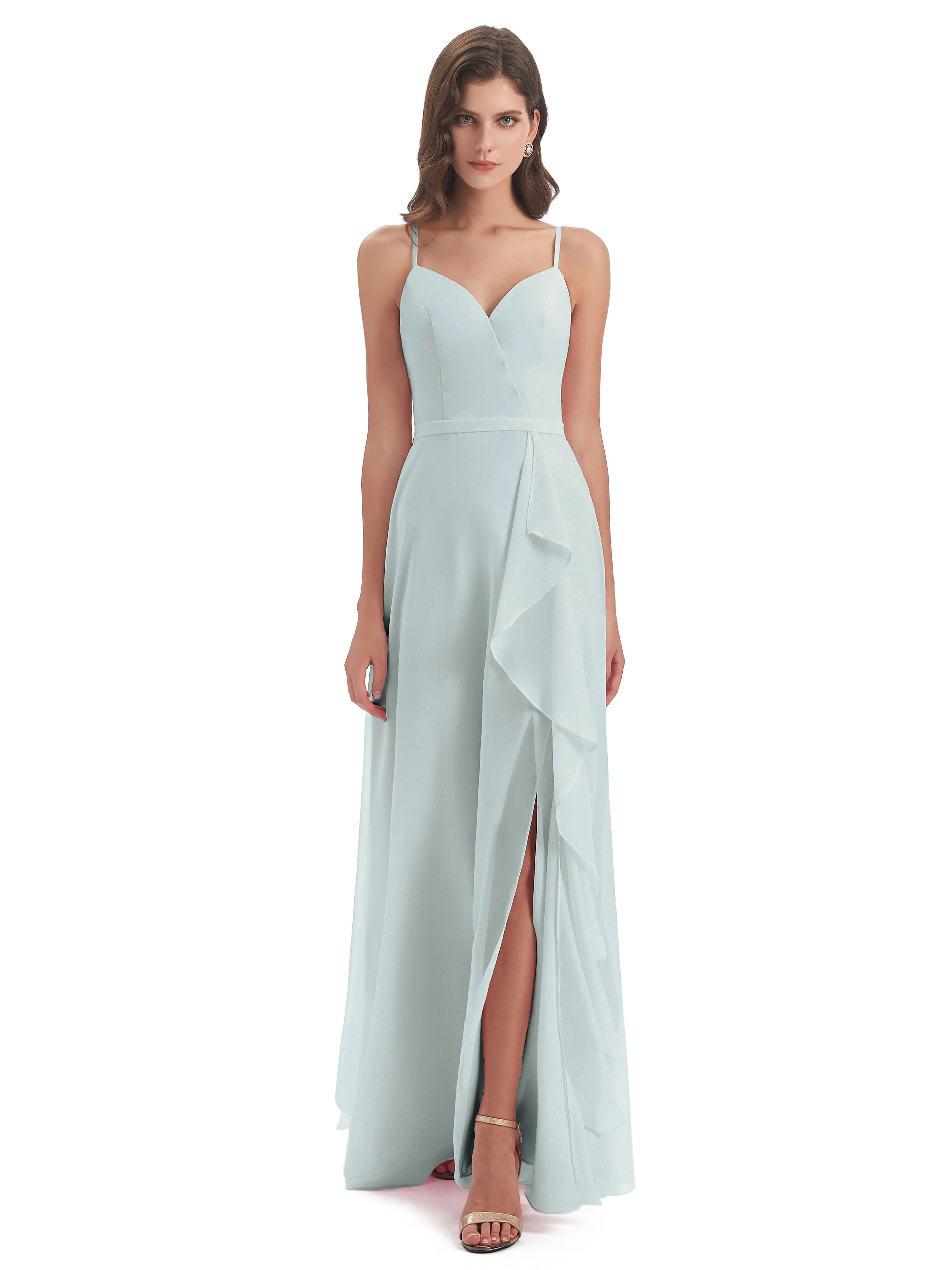 Delilah Chiffon Spaghetti Straps Long Elegant Bridesmaid Dresses