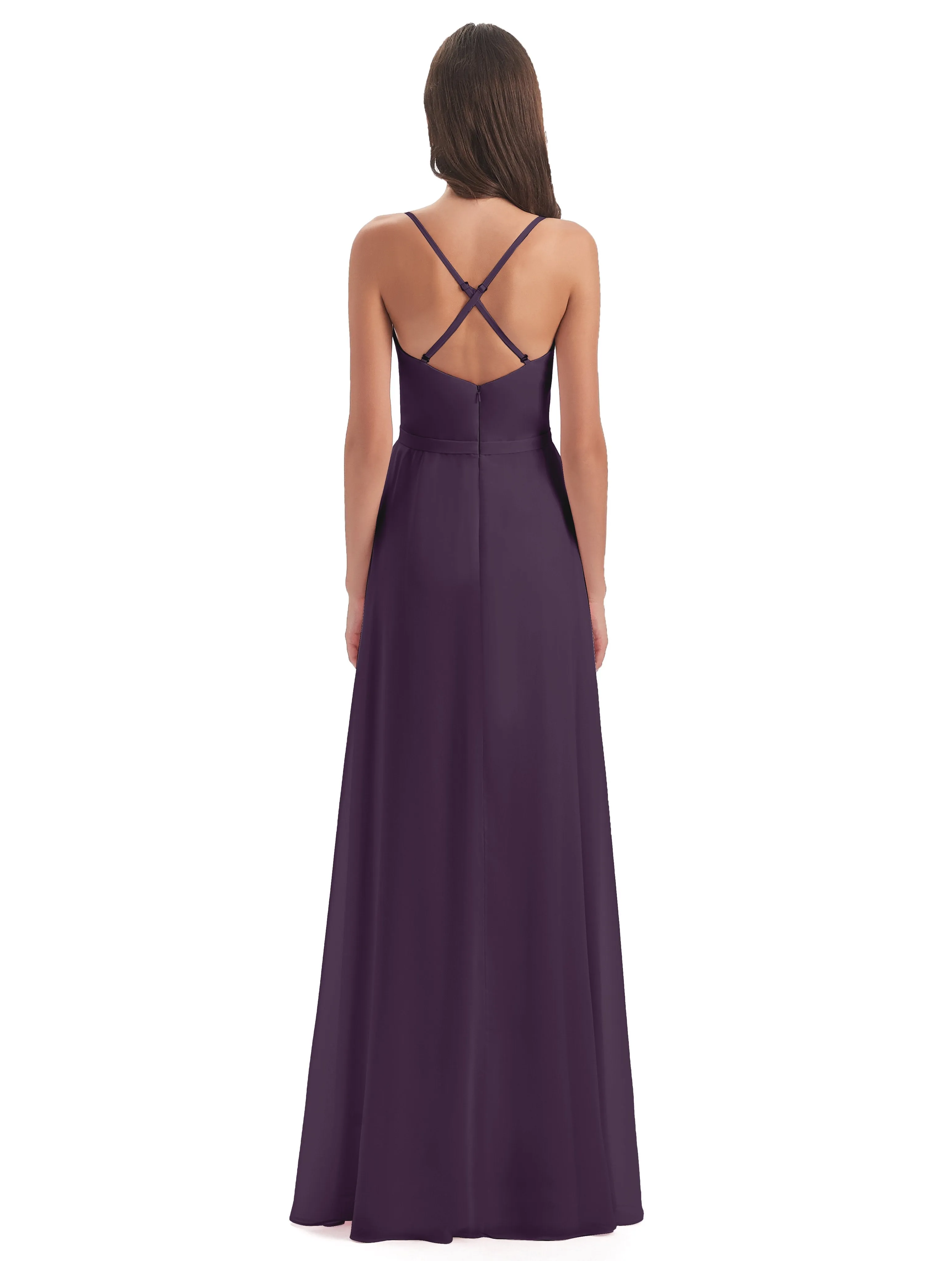 Delilah Chiffon Spaghetti Straps Long Elegant Bridesmaid Dresses