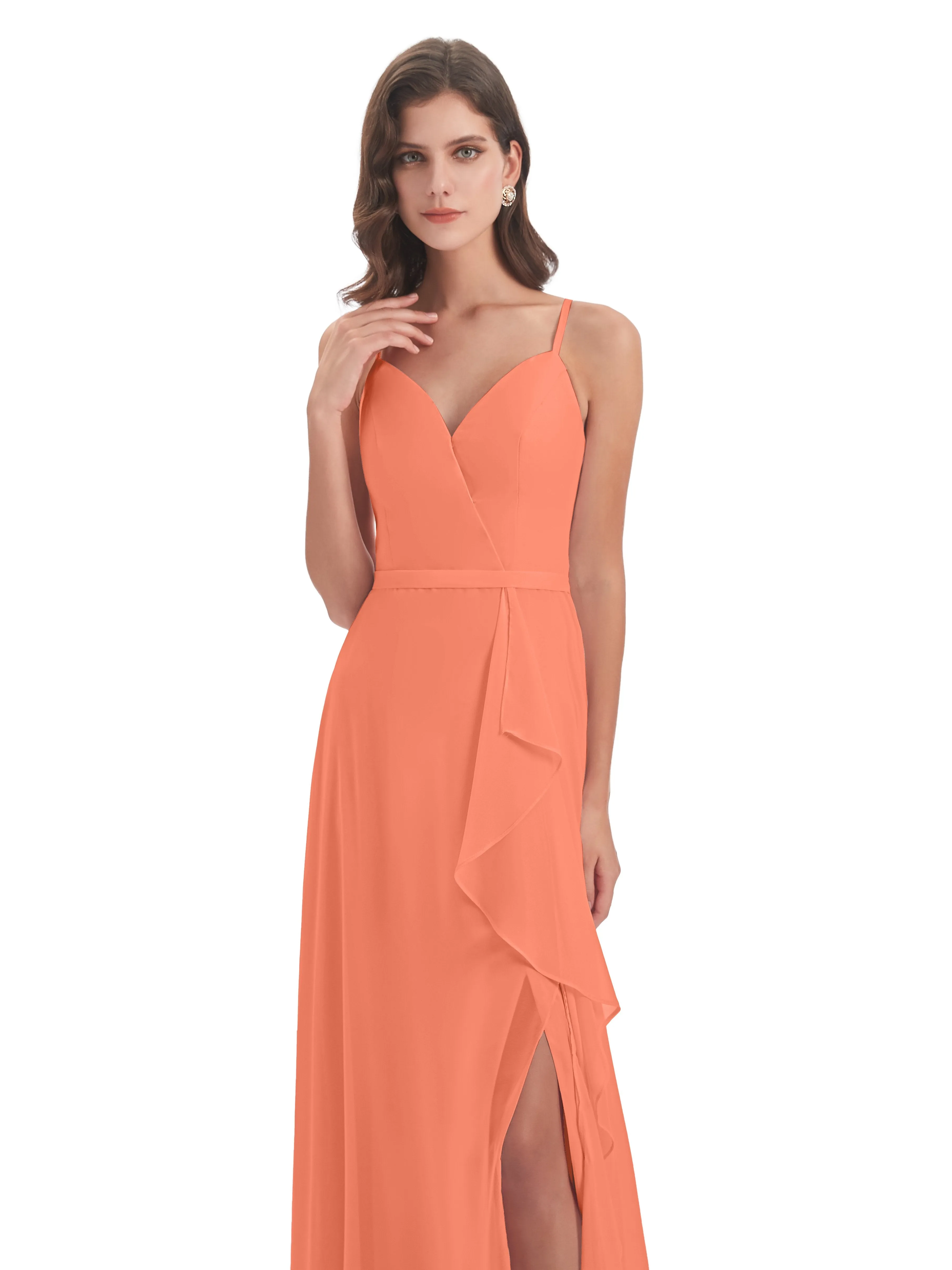 Delilah Chiffon Spaghetti Straps Long Elegant Bridesmaid Dresses