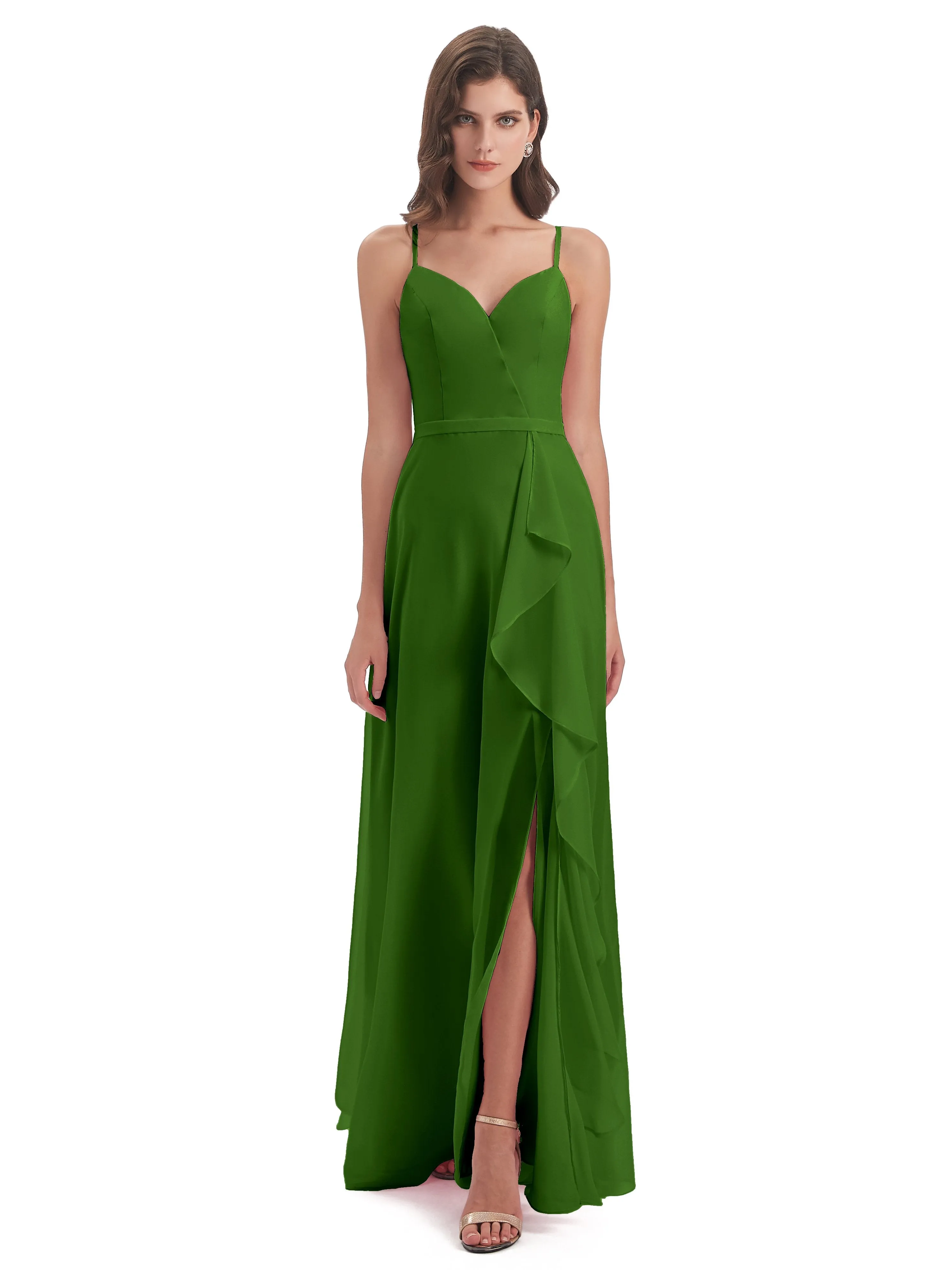 Delilah Chiffon Spaghetti Straps Long Elegant Bridesmaid Dresses