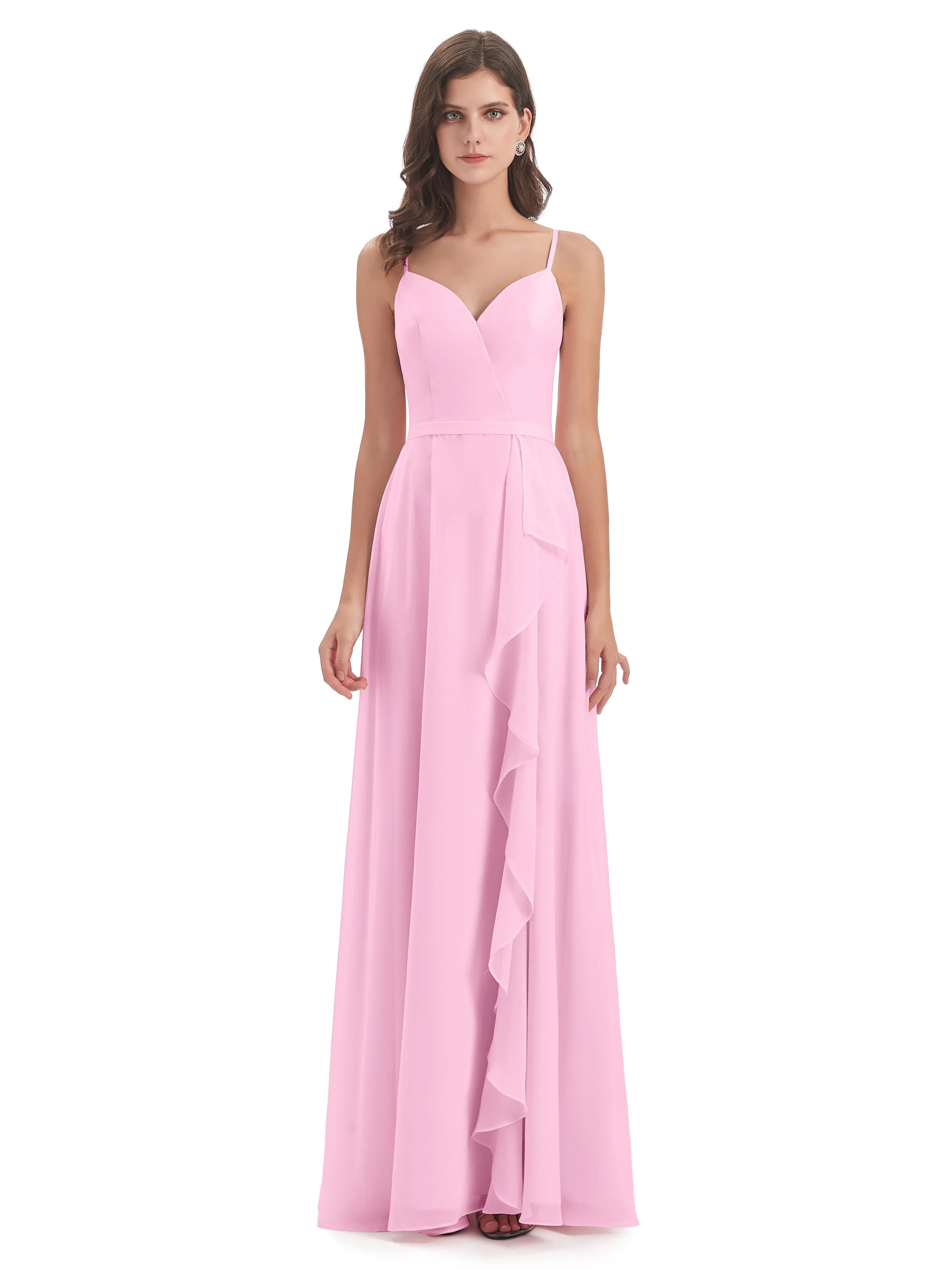 Delilah Chiffon Spaghetti Straps Long Elegant Bridesmaid Dresses