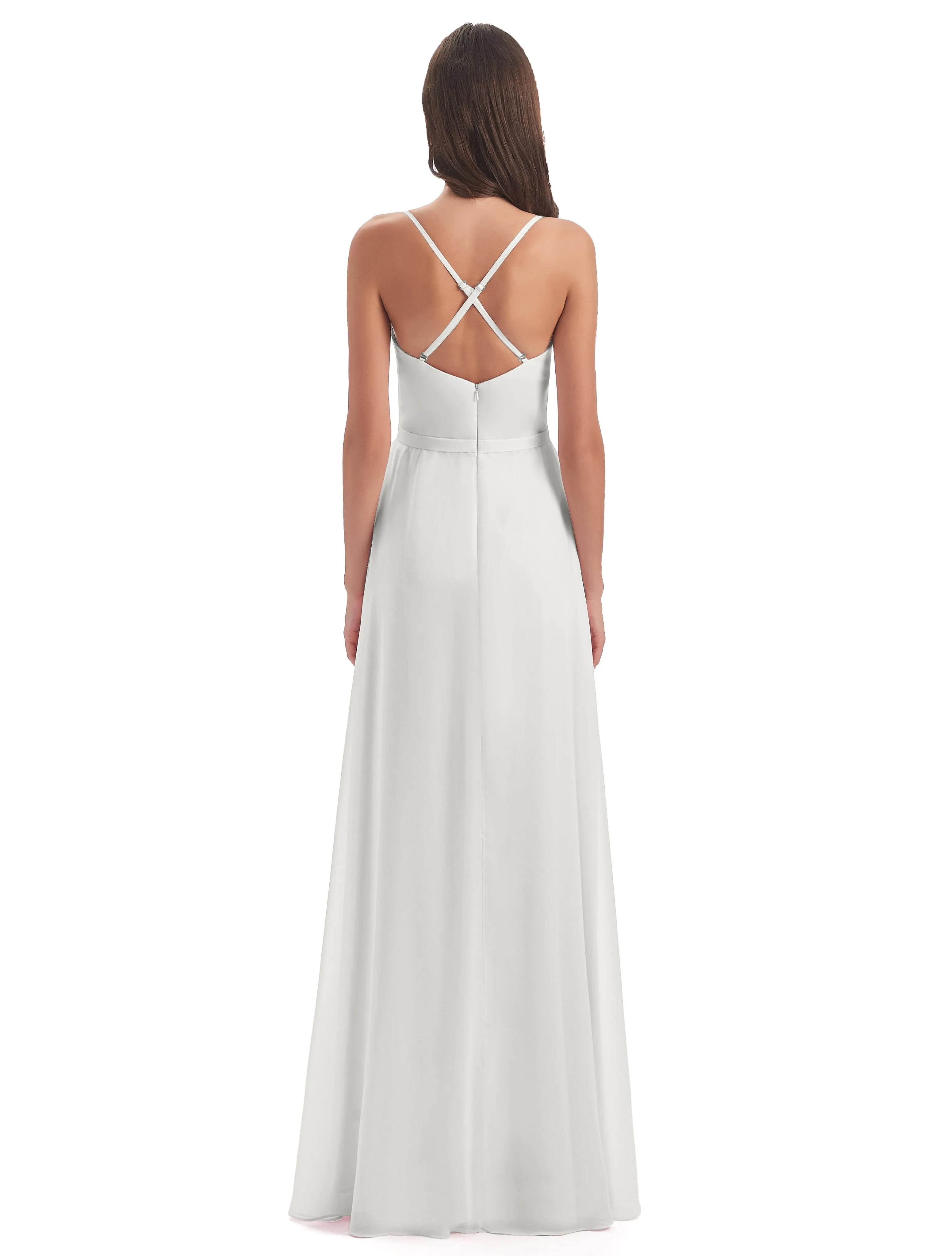 Delilah Chiffon Spaghetti Straps Long Elegant Bridesmaid Dresses