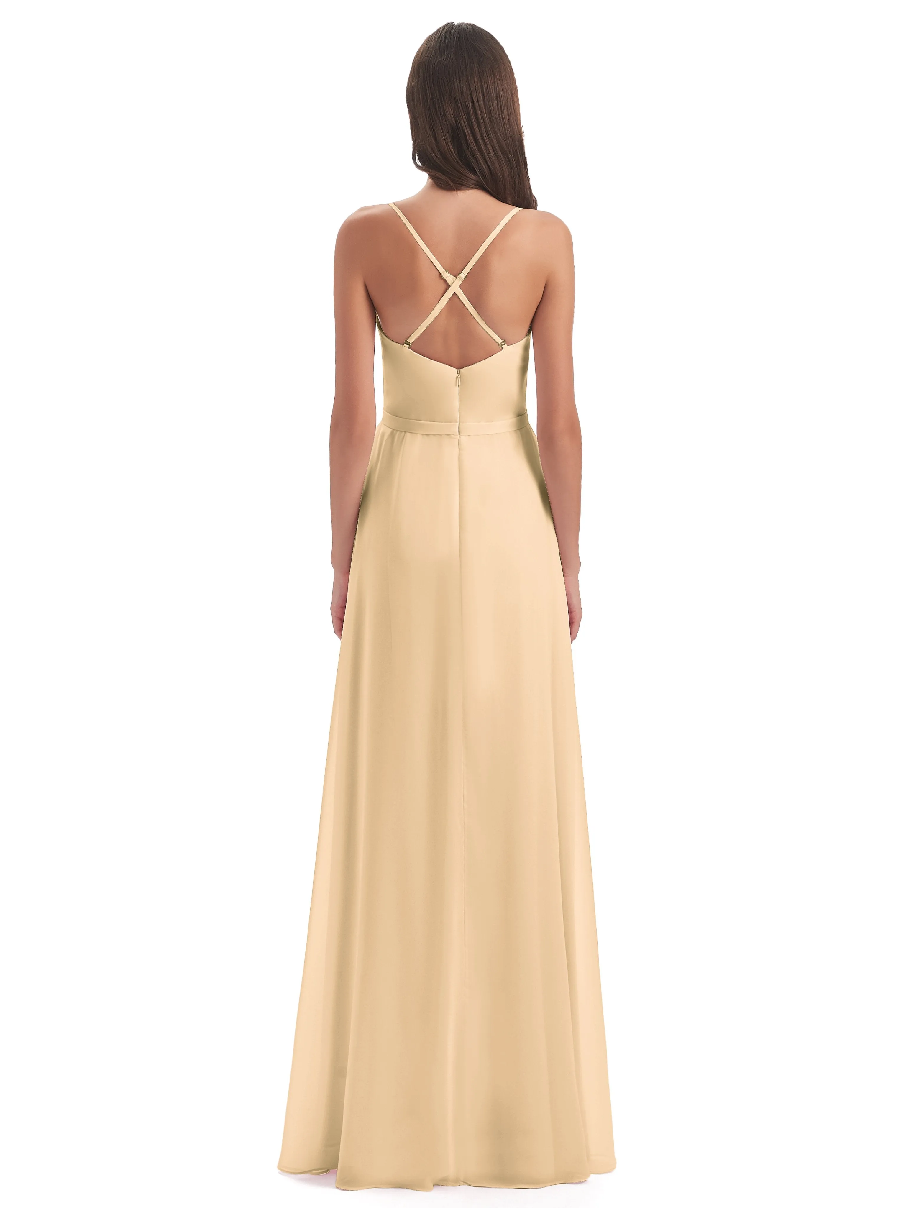 Delilah Chiffon Spaghetti Straps Long Elegant Bridesmaid Dresses