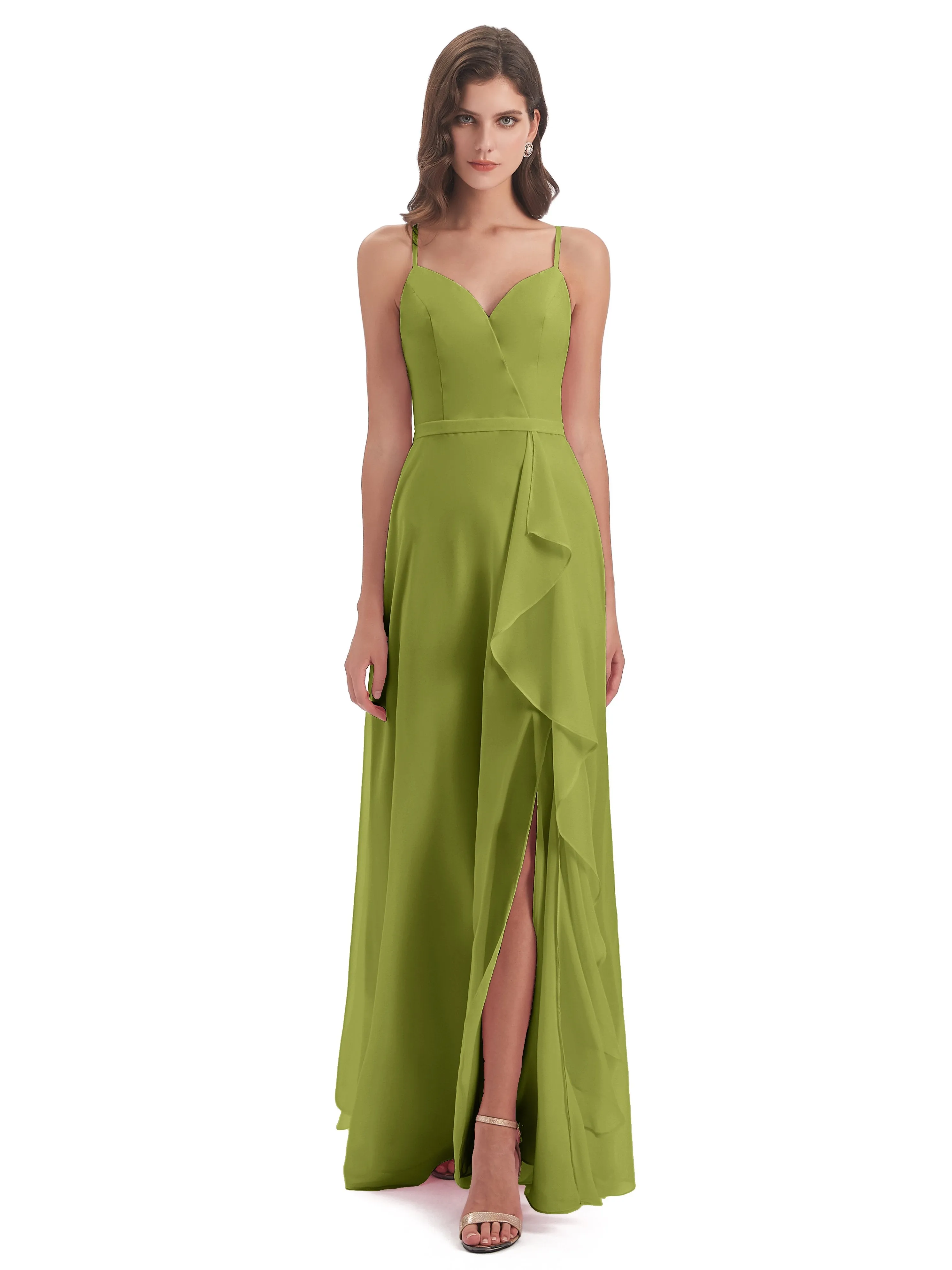 Delilah Chiffon Spaghetti Straps Long Elegant Bridesmaid Dresses