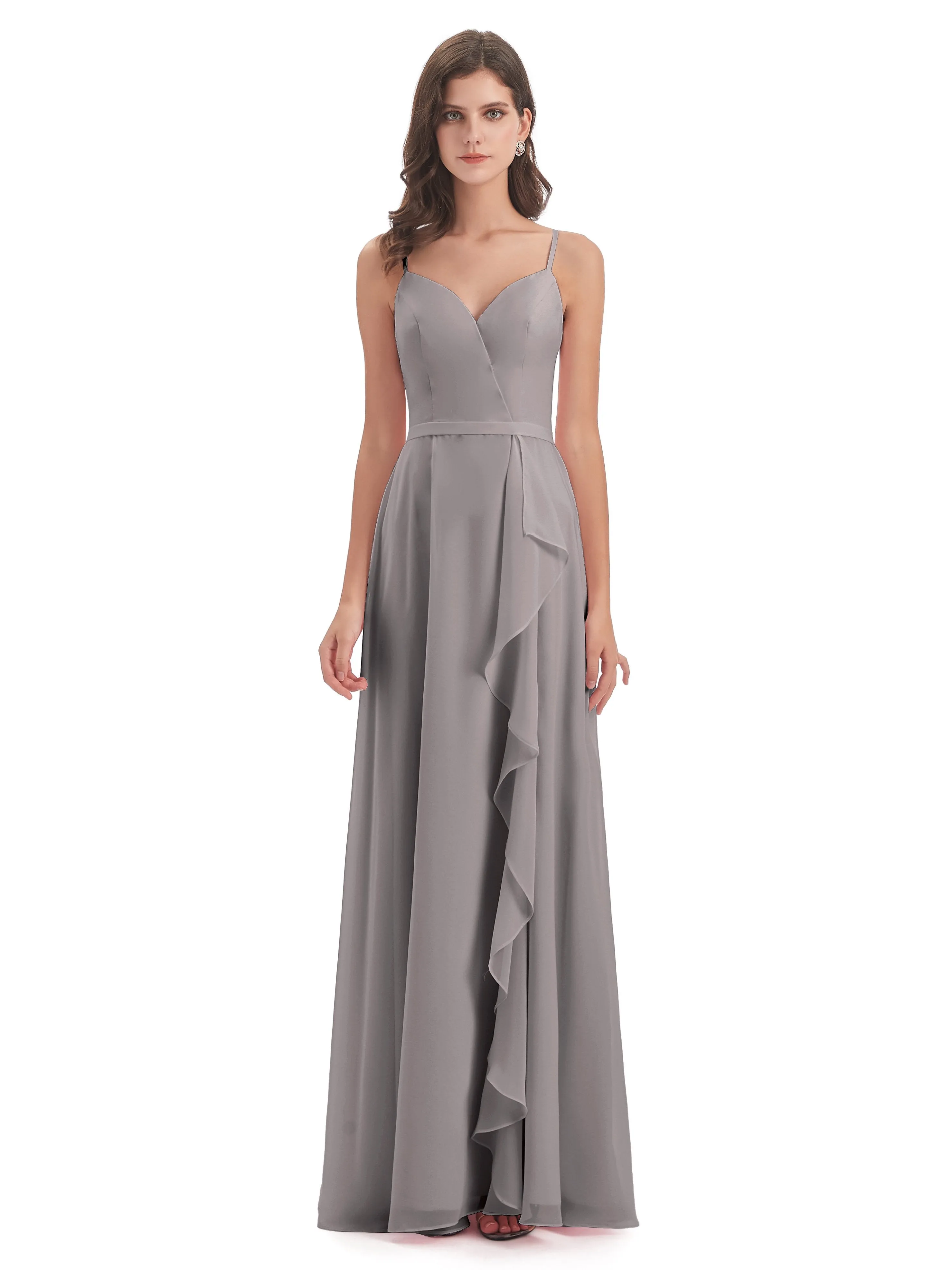 Delilah Chiffon Spaghetti Straps Long Elegant Bridesmaid Dresses