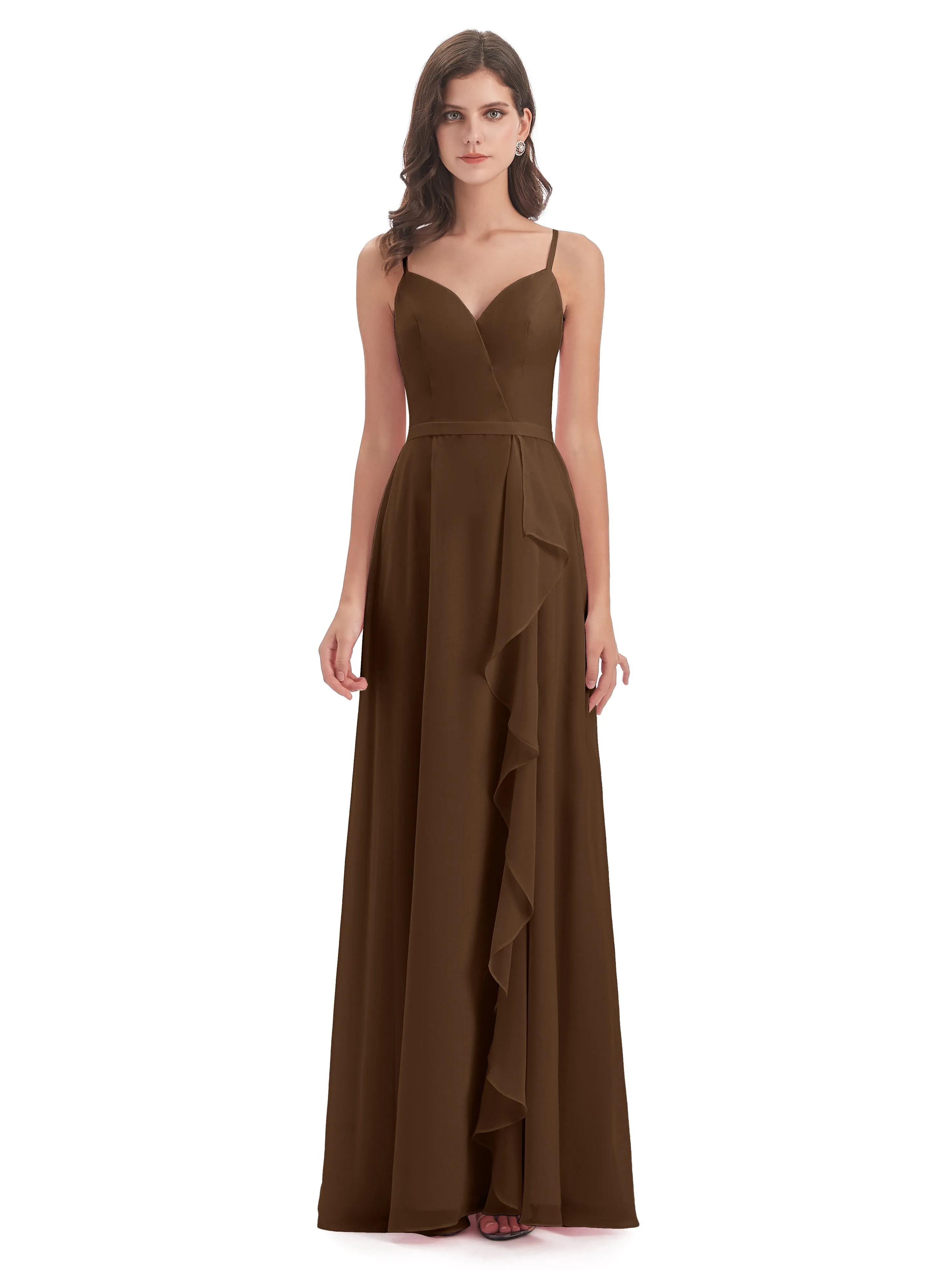 Delilah Chiffon Spaghetti Straps Long Elegant Bridesmaid Dresses