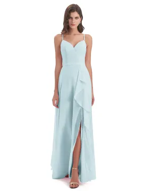 Delilah Chiffon Spaghetti Straps Long Elegant Bridesmaid Dresses