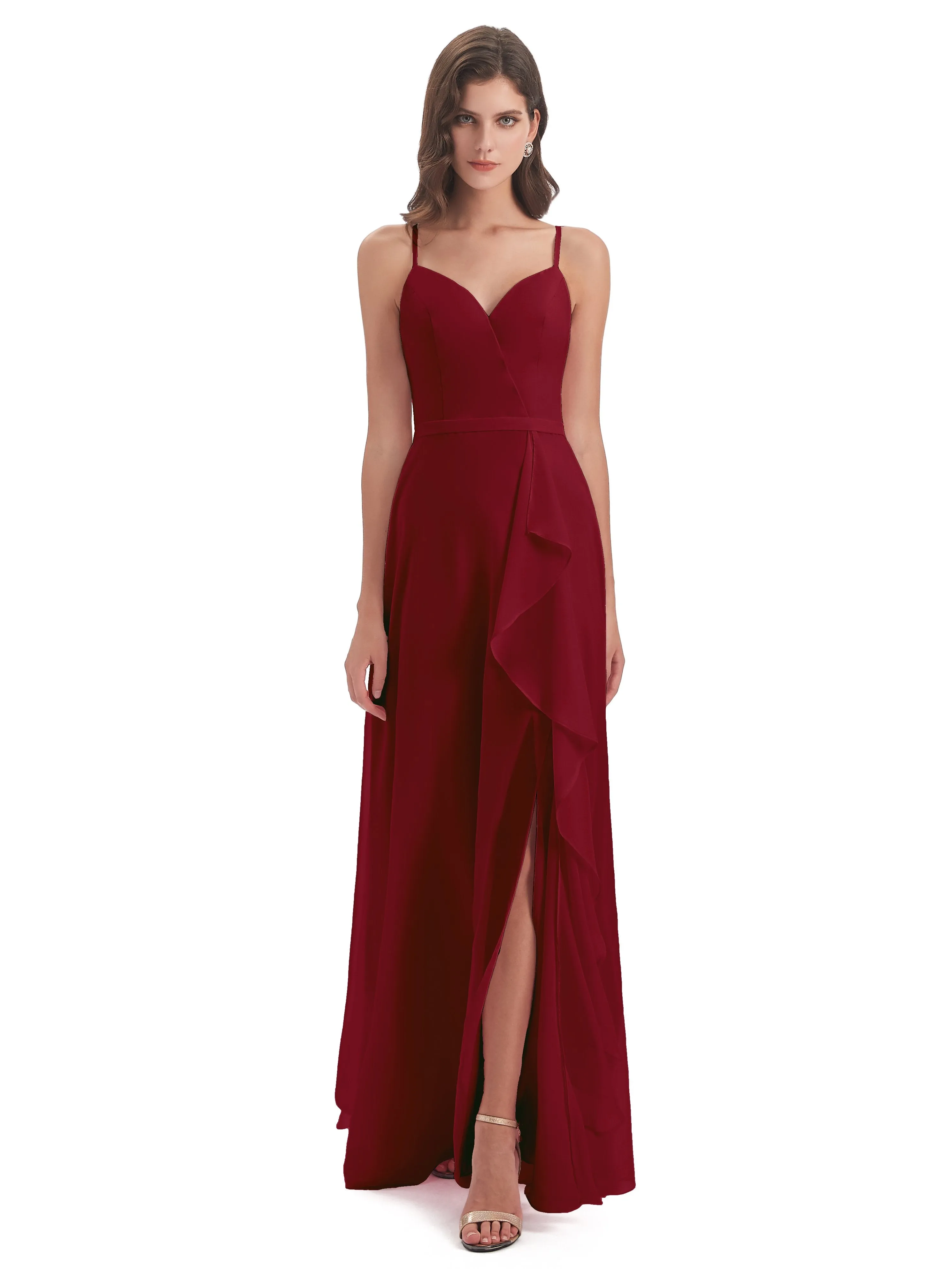 Delilah Chiffon Spaghetti Straps Long Elegant Bridesmaid Dresses