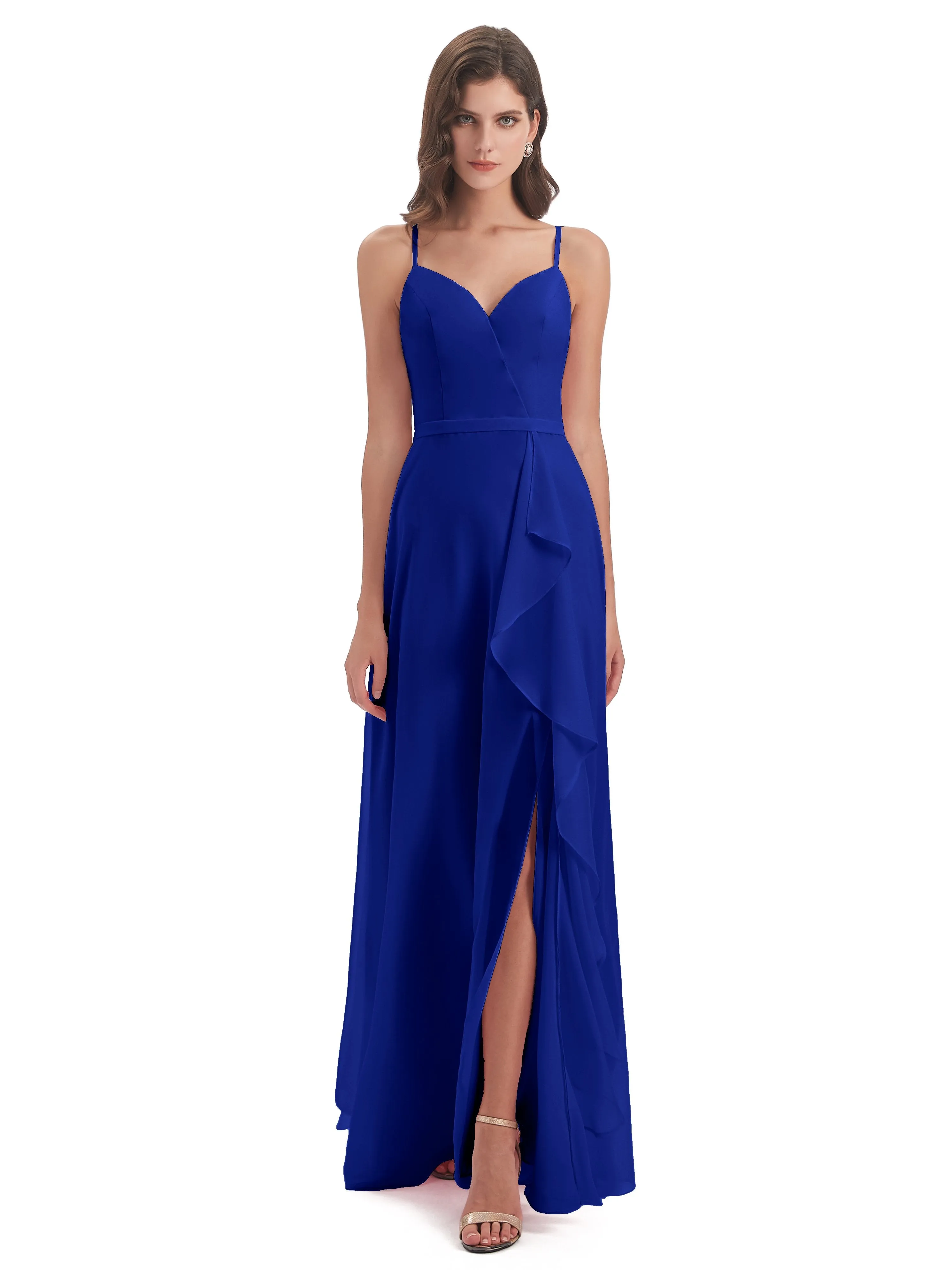 Delilah Chiffon Spaghetti Straps Long Elegant Bridesmaid Dresses