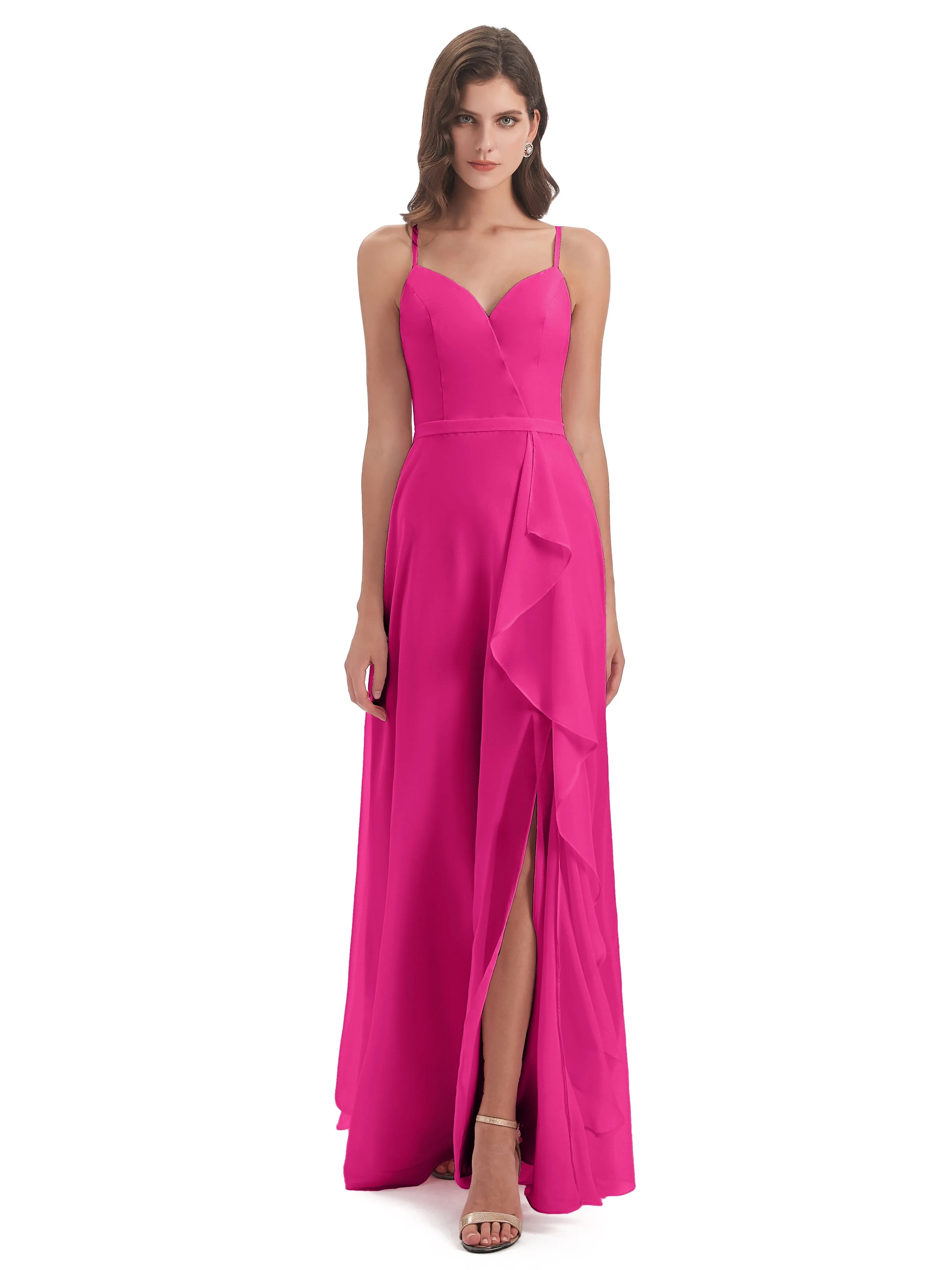 Delilah Chiffon Spaghetti Straps Long Elegant Bridesmaid Dresses