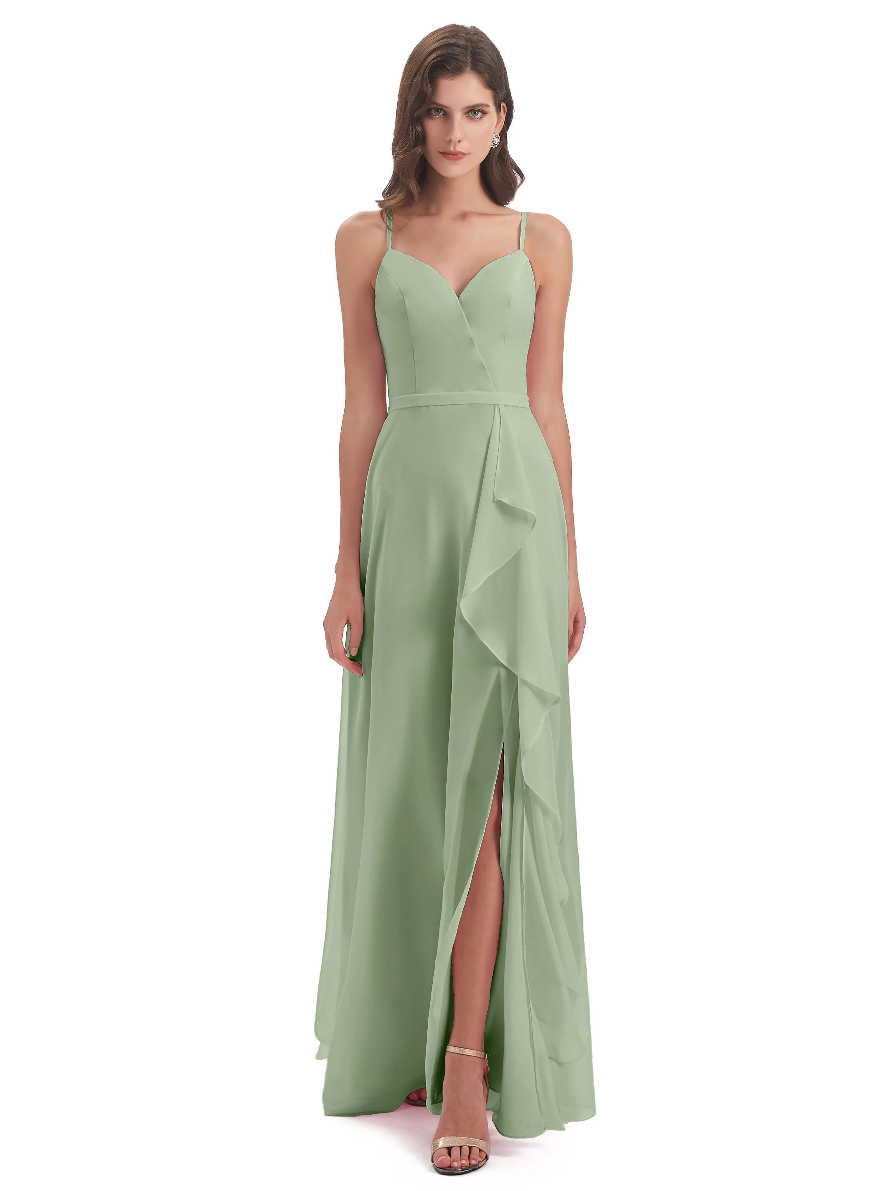 Delilah Chiffon Spaghetti Straps Long Elegant Bridesmaid Dresses