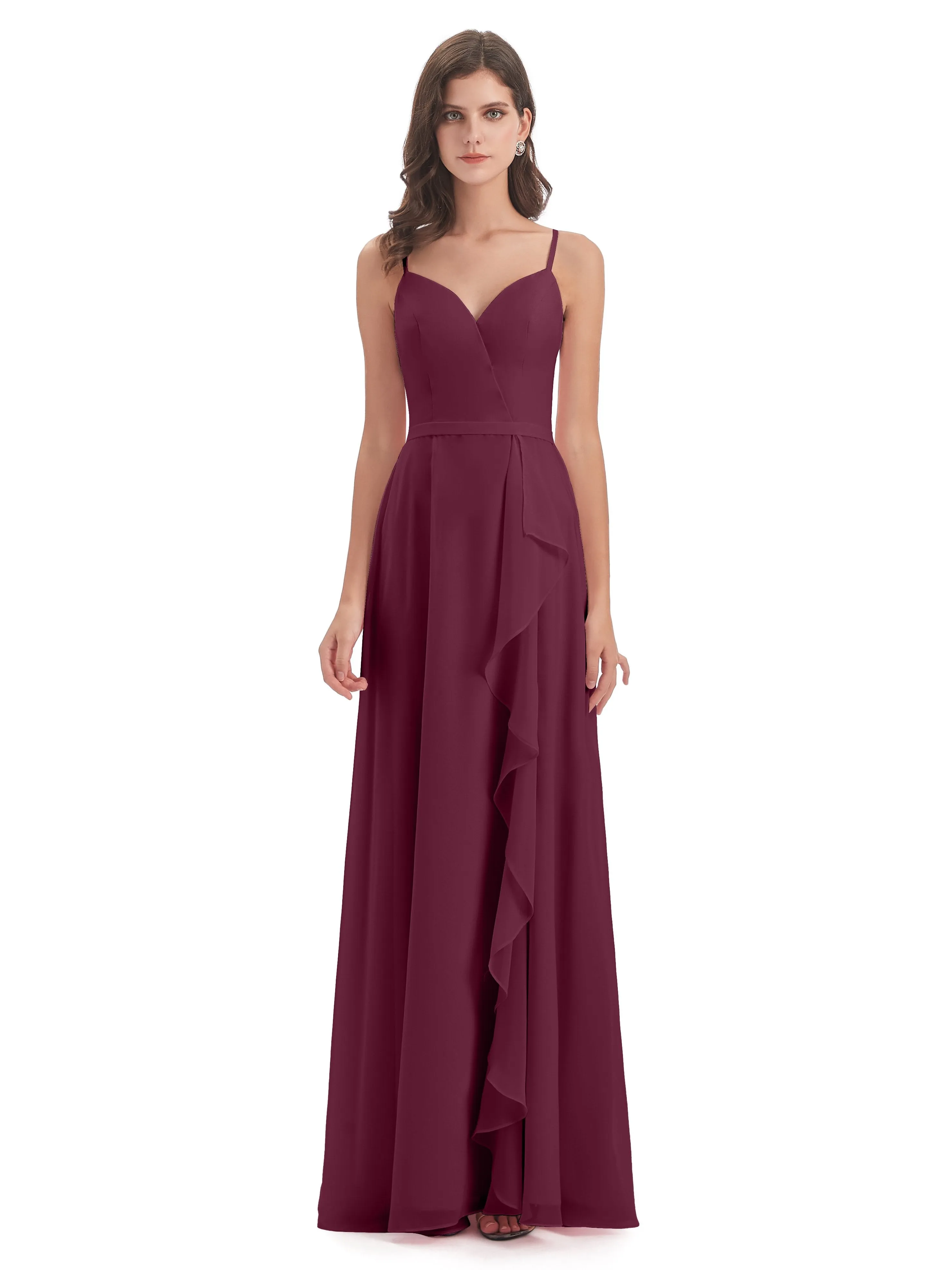 Delilah Chiffon Spaghetti Straps Long Elegant Bridesmaid Dresses