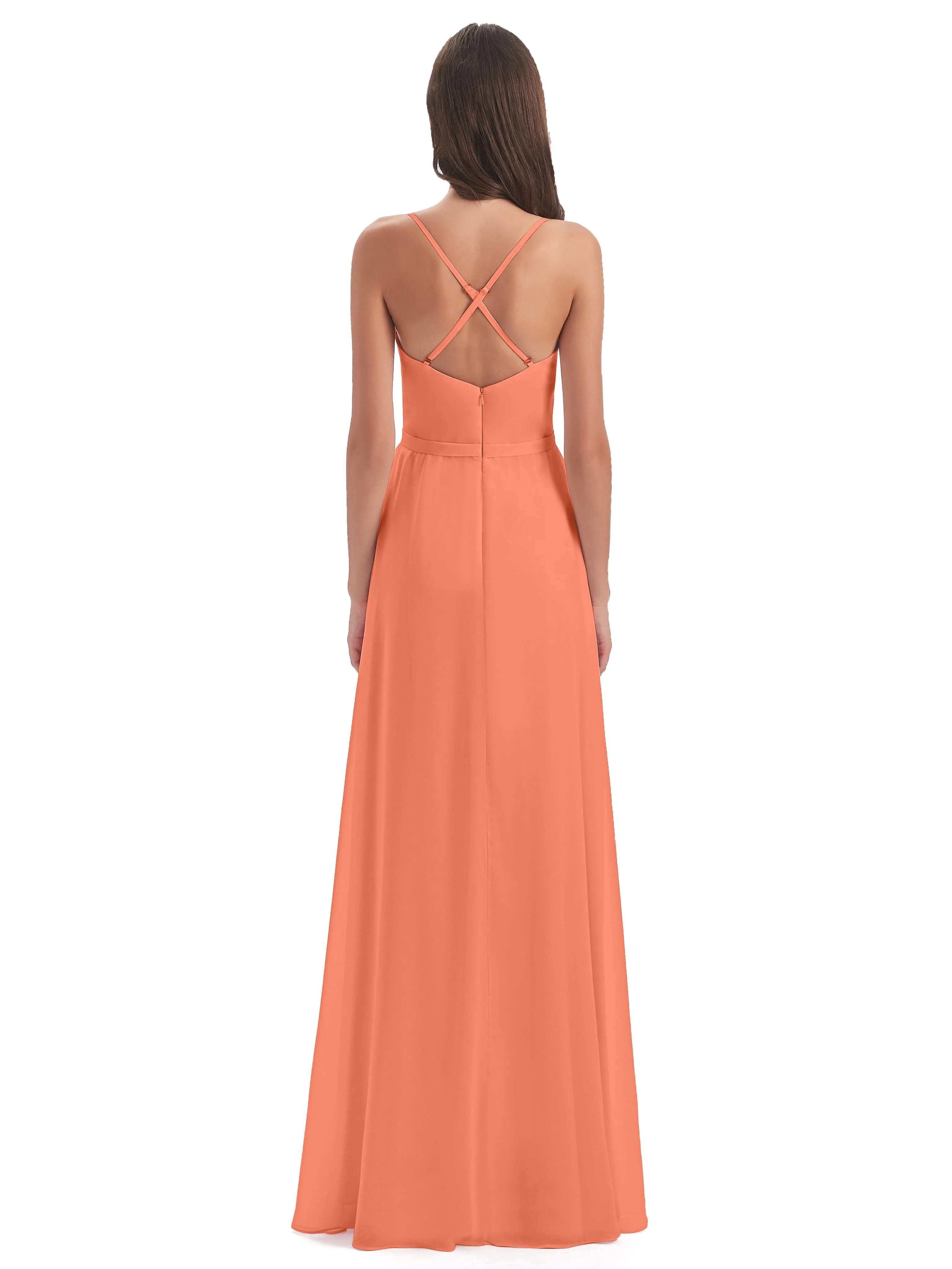 Delilah Chiffon Spaghetti Straps Long Elegant Bridesmaid Dresses