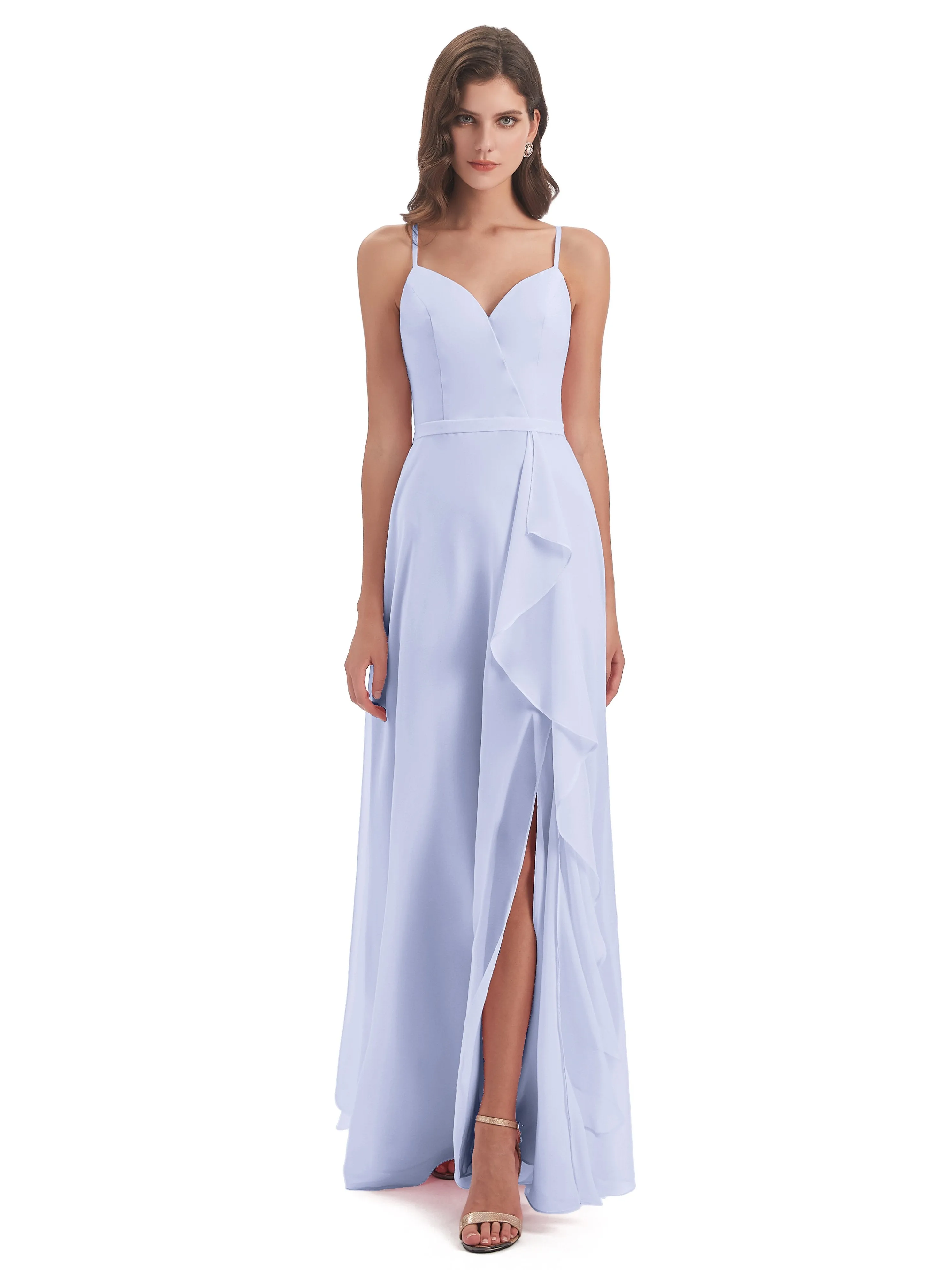 Delilah Chiffon Spaghetti Straps Long Elegant Bridesmaid Dresses