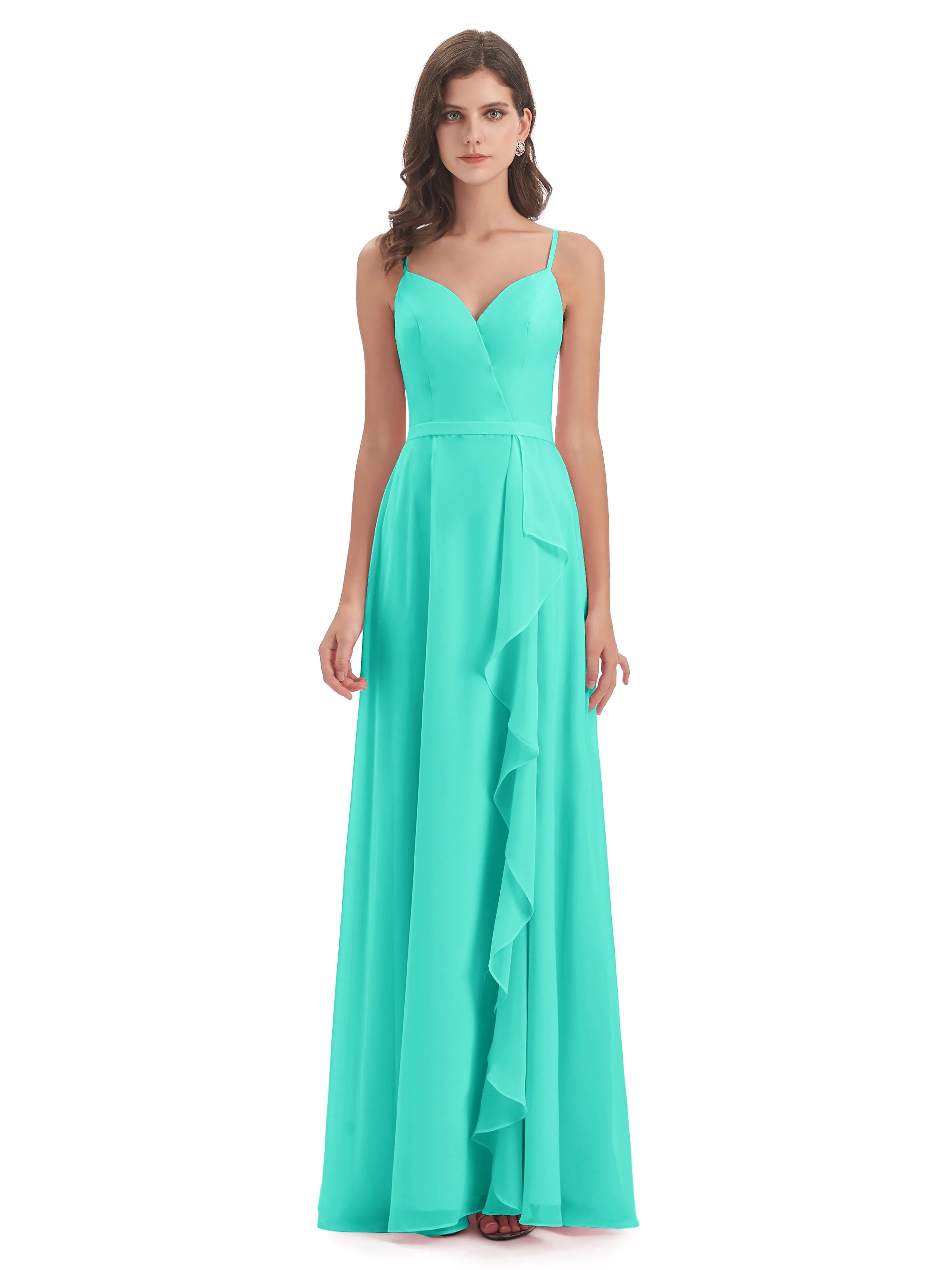 Delilah Chiffon Spaghetti Straps Long Elegant Bridesmaid Dresses