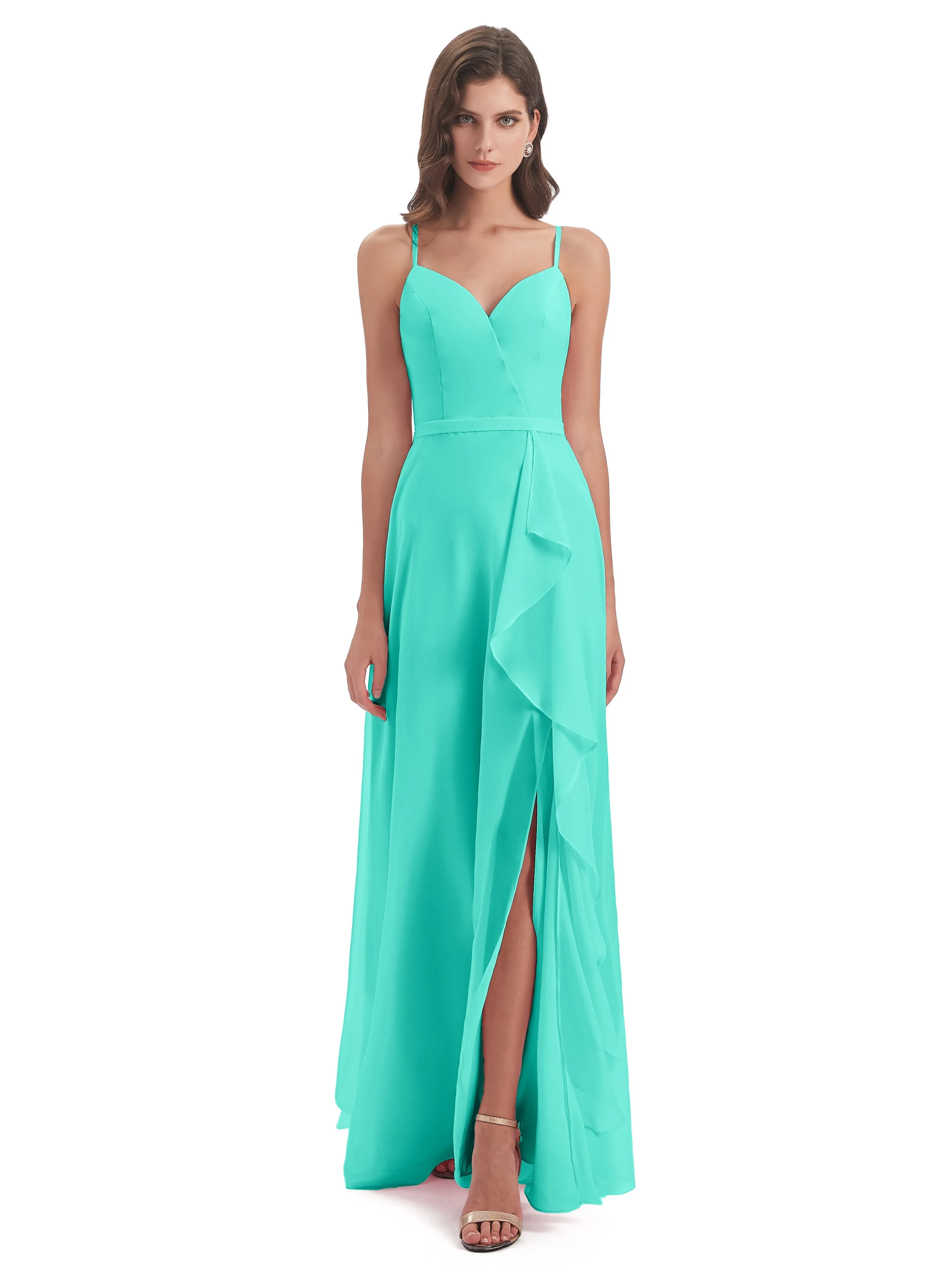 Delilah Chiffon Spaghetti Straps Long Elegant Bridesmaid Dresses