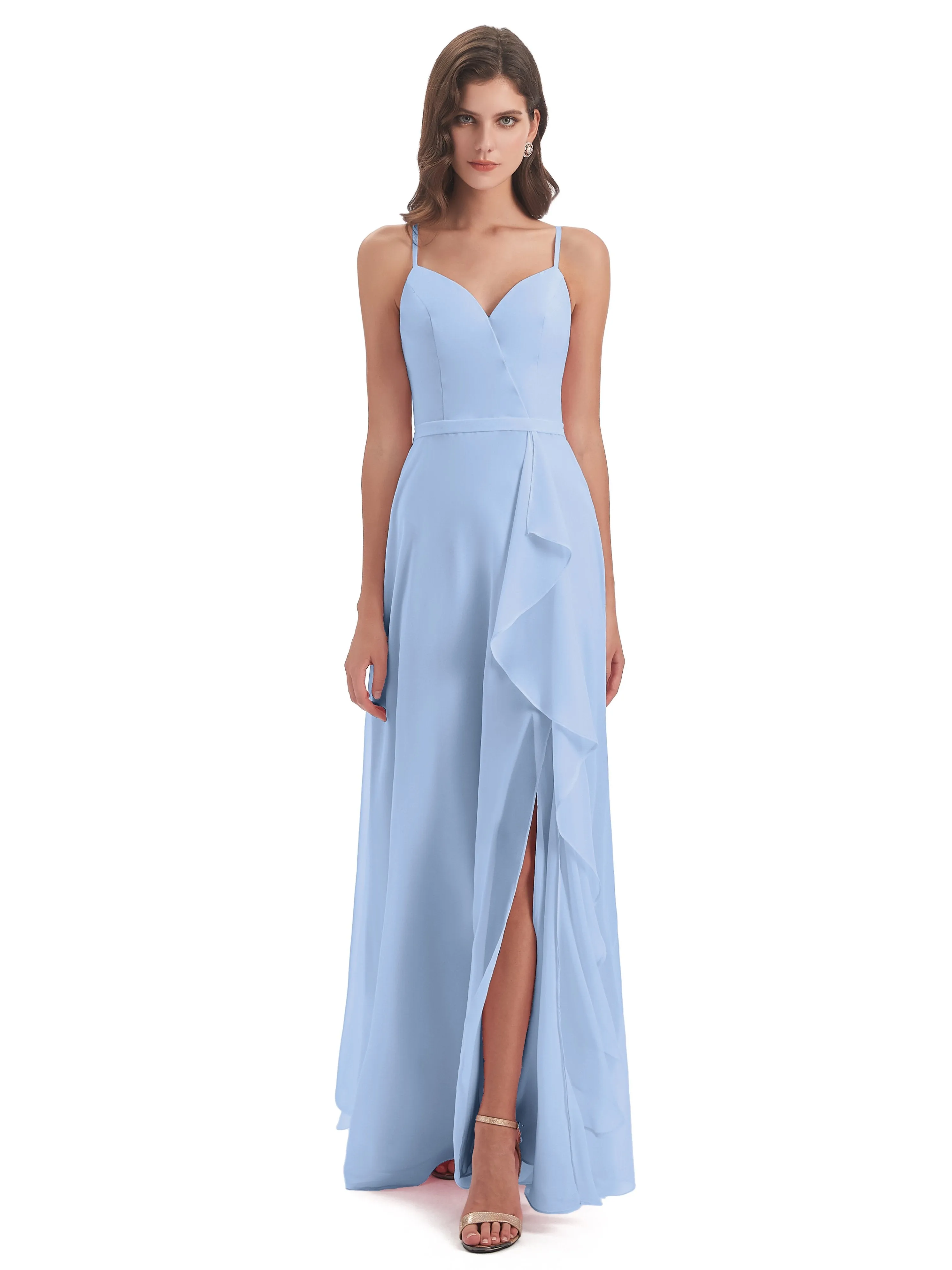 Delilah Chiffon Spaghetti Straps Long Elegant Bridesmaid Dresses