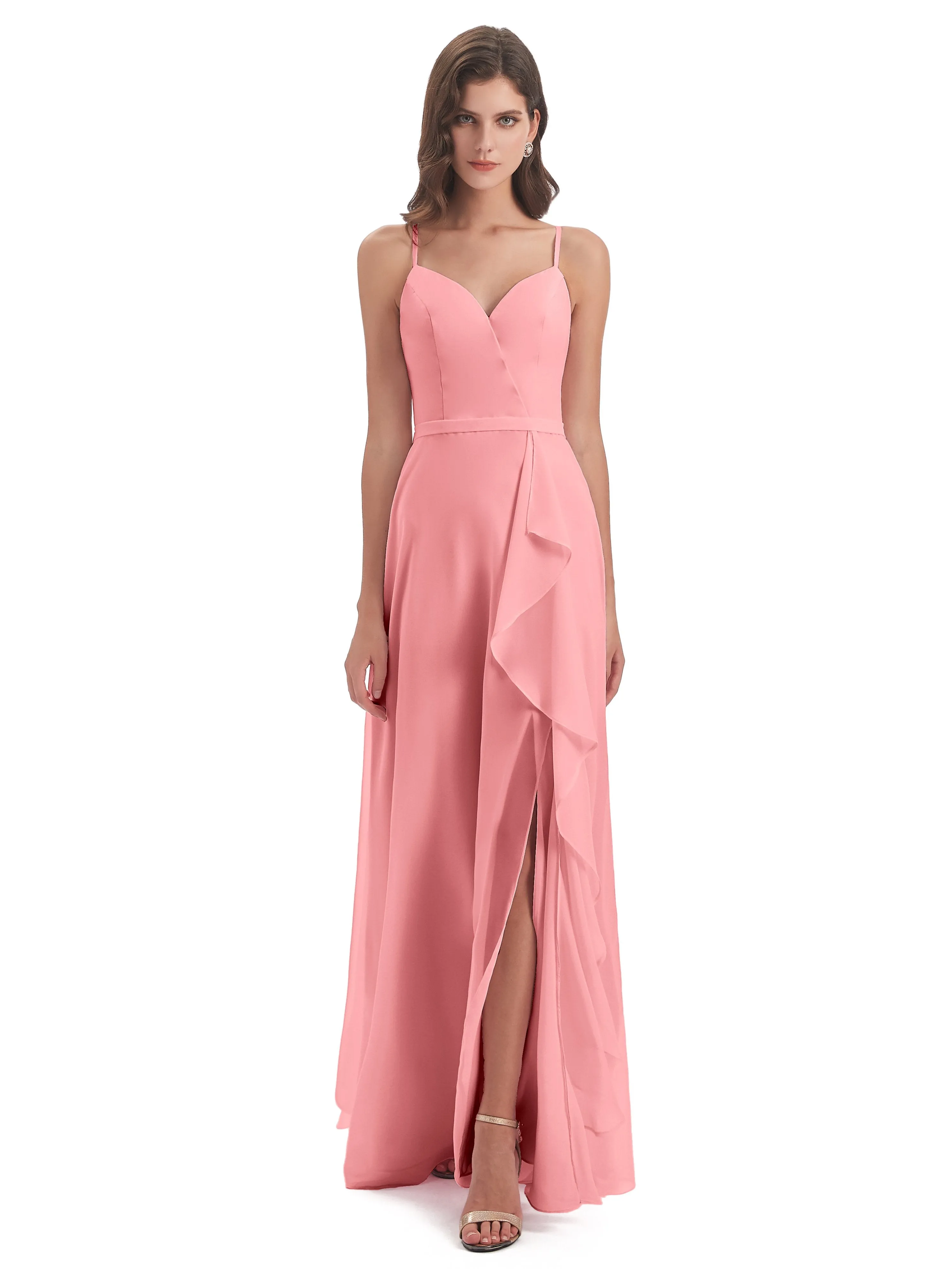 Delilah Chiffon Spaghetti Straps Long Elegant Bridesmaid Dresses