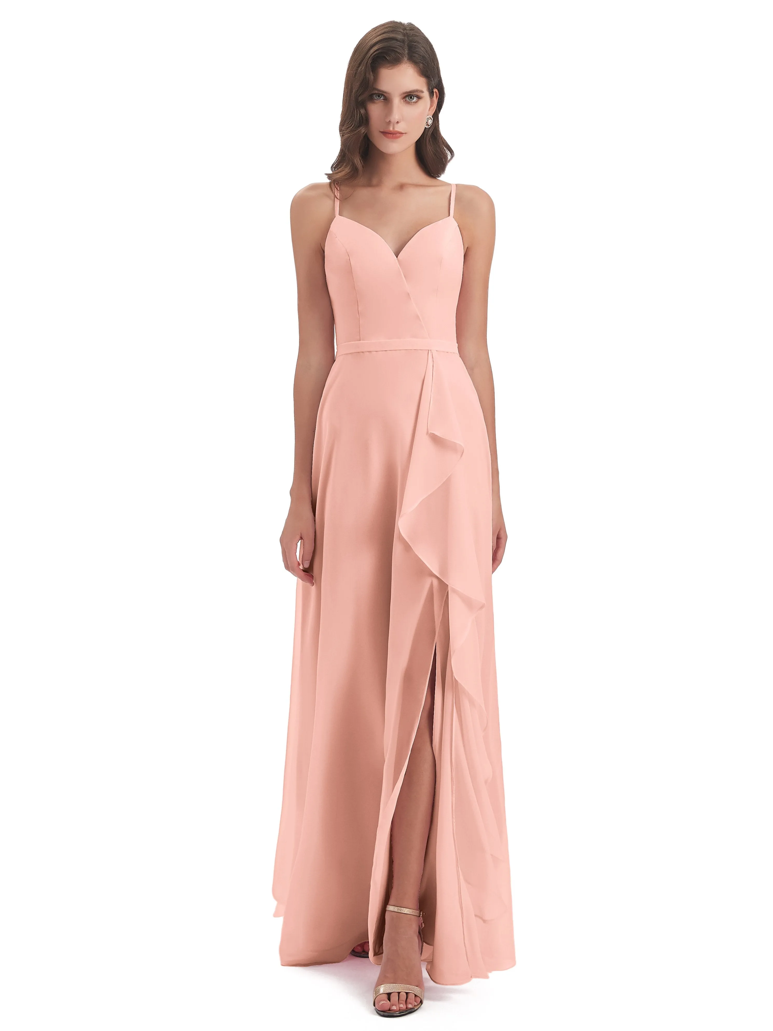 Delilah Chiffon Spaghetti Straps Long Elegant Bridesmaid Dresses