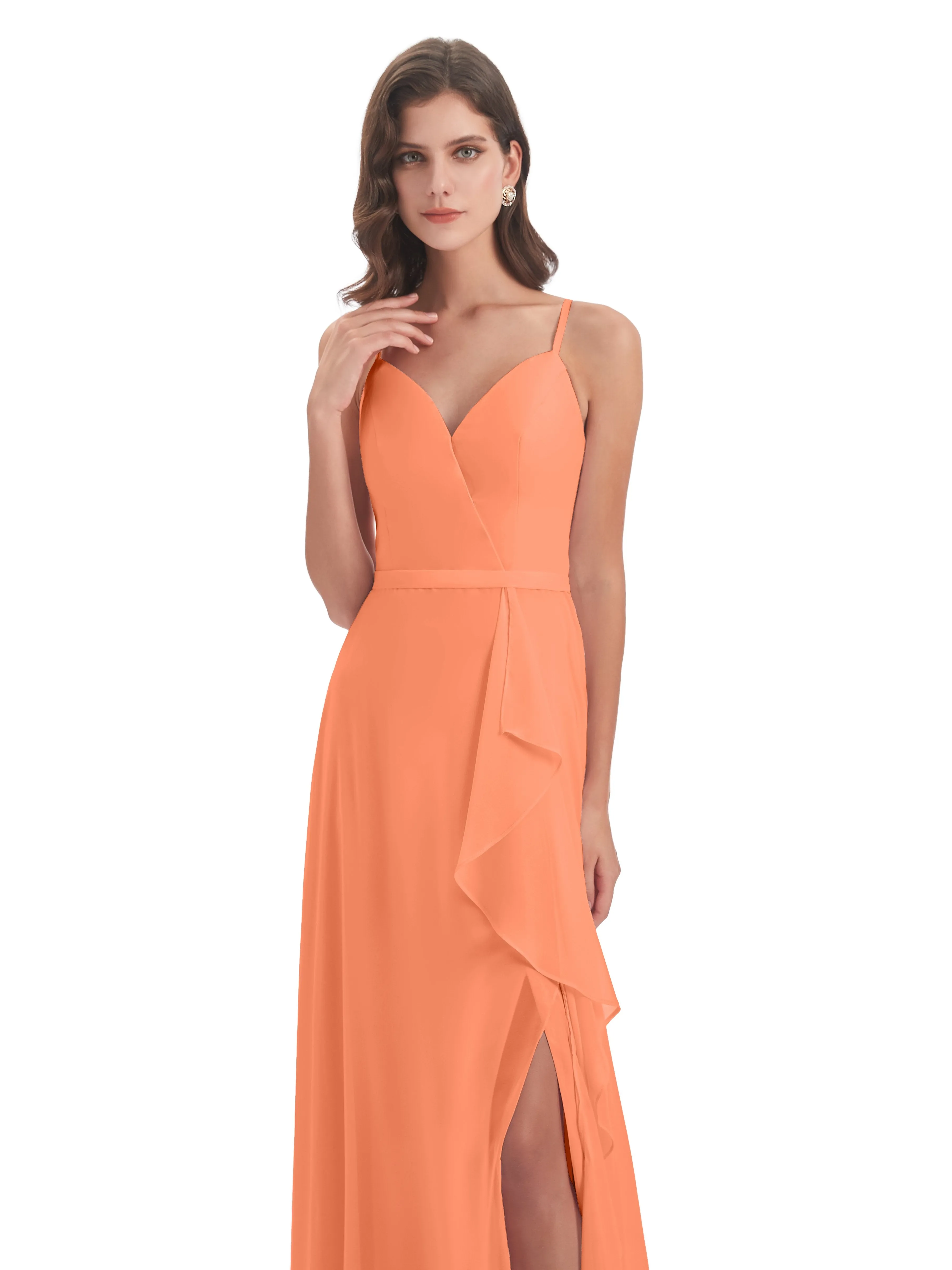 Delilah Chiffon Spaghetti Straps Long Elegant Bridesmaid Dresses