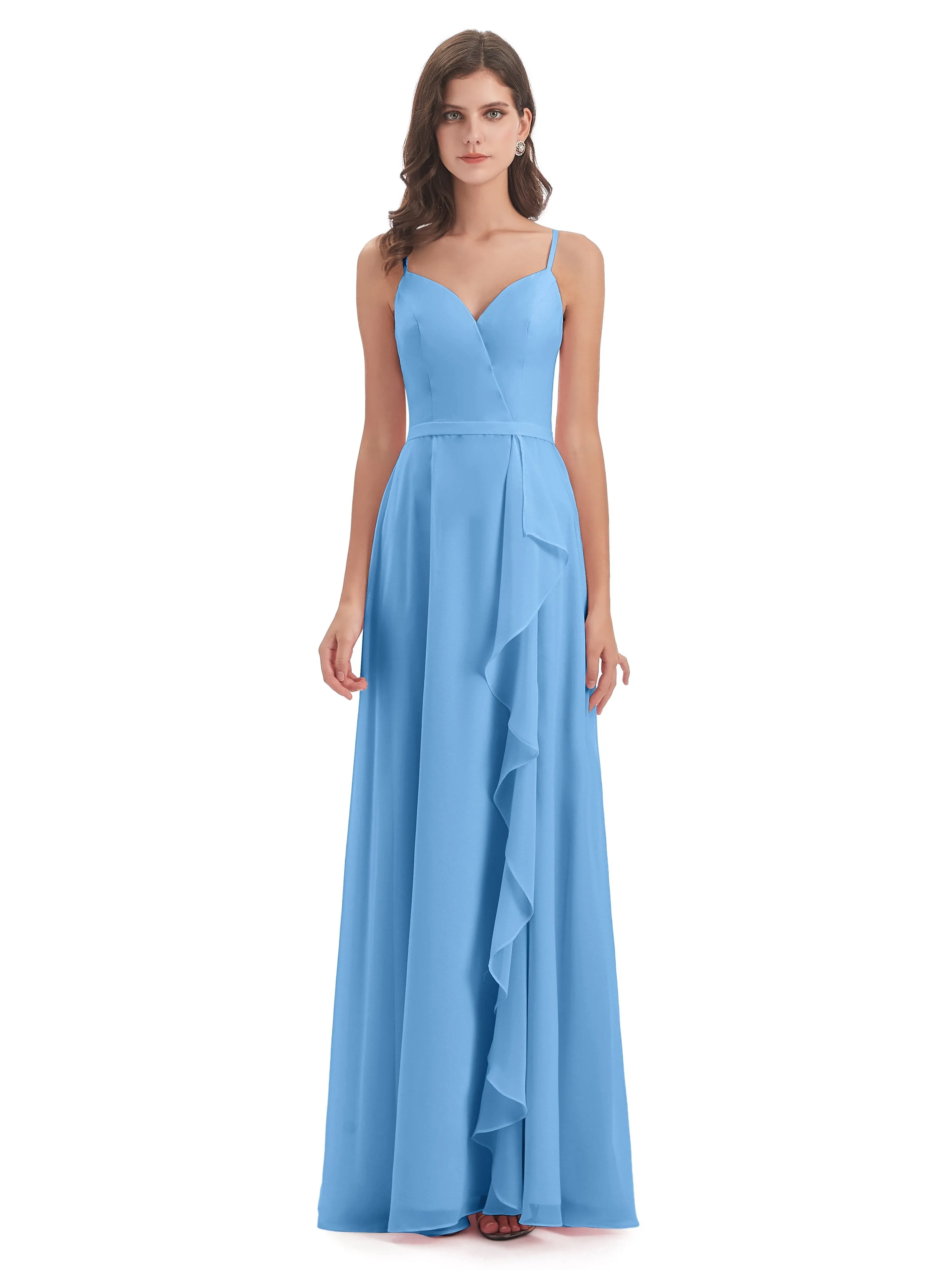 Delilah Chiffon Spaghetti Straps Long Elegant Bridesmaid Dresses