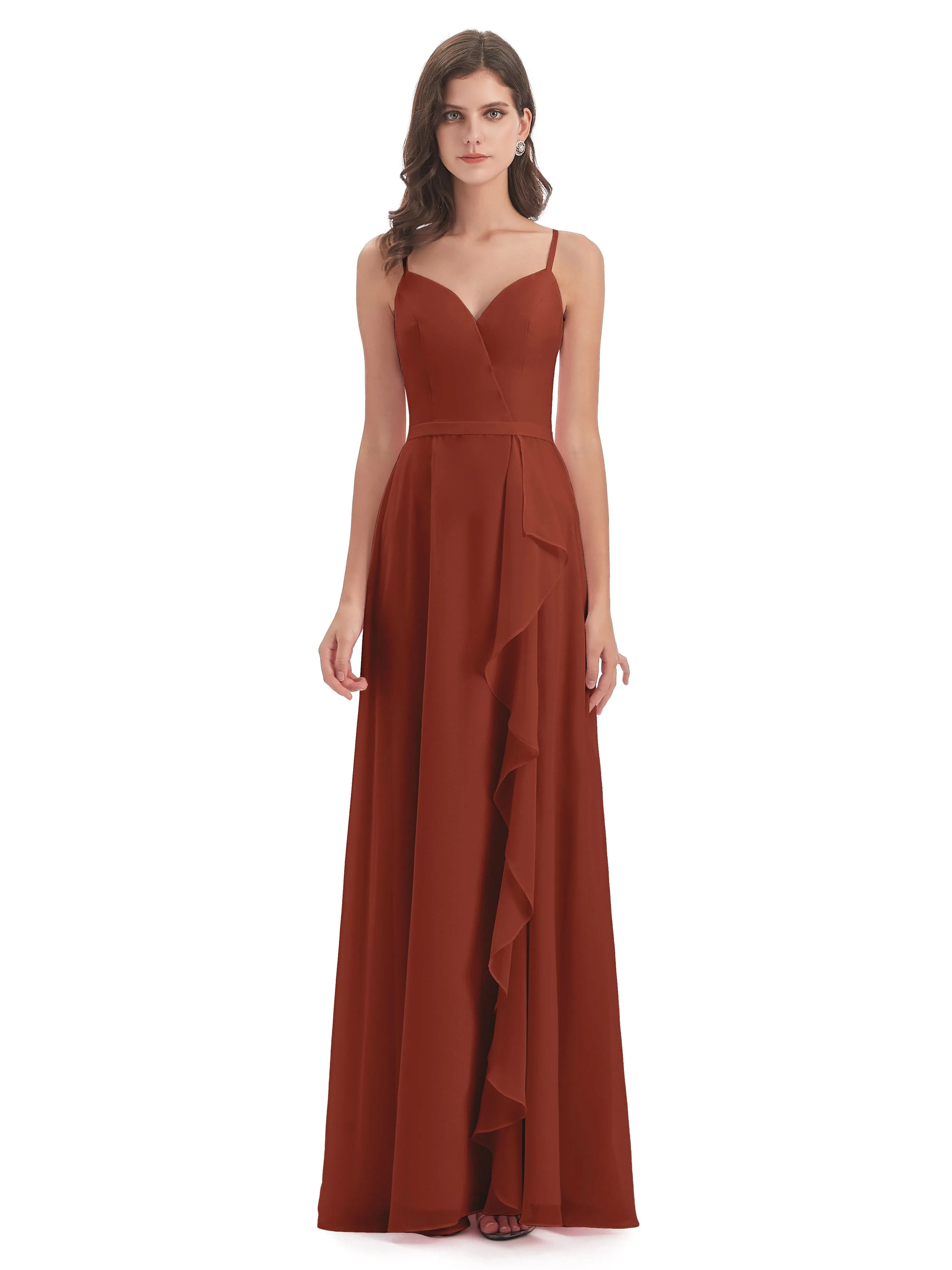 Delilah Chiffon Spaghetti Straps Long Elegant Bridesmaid Dresses