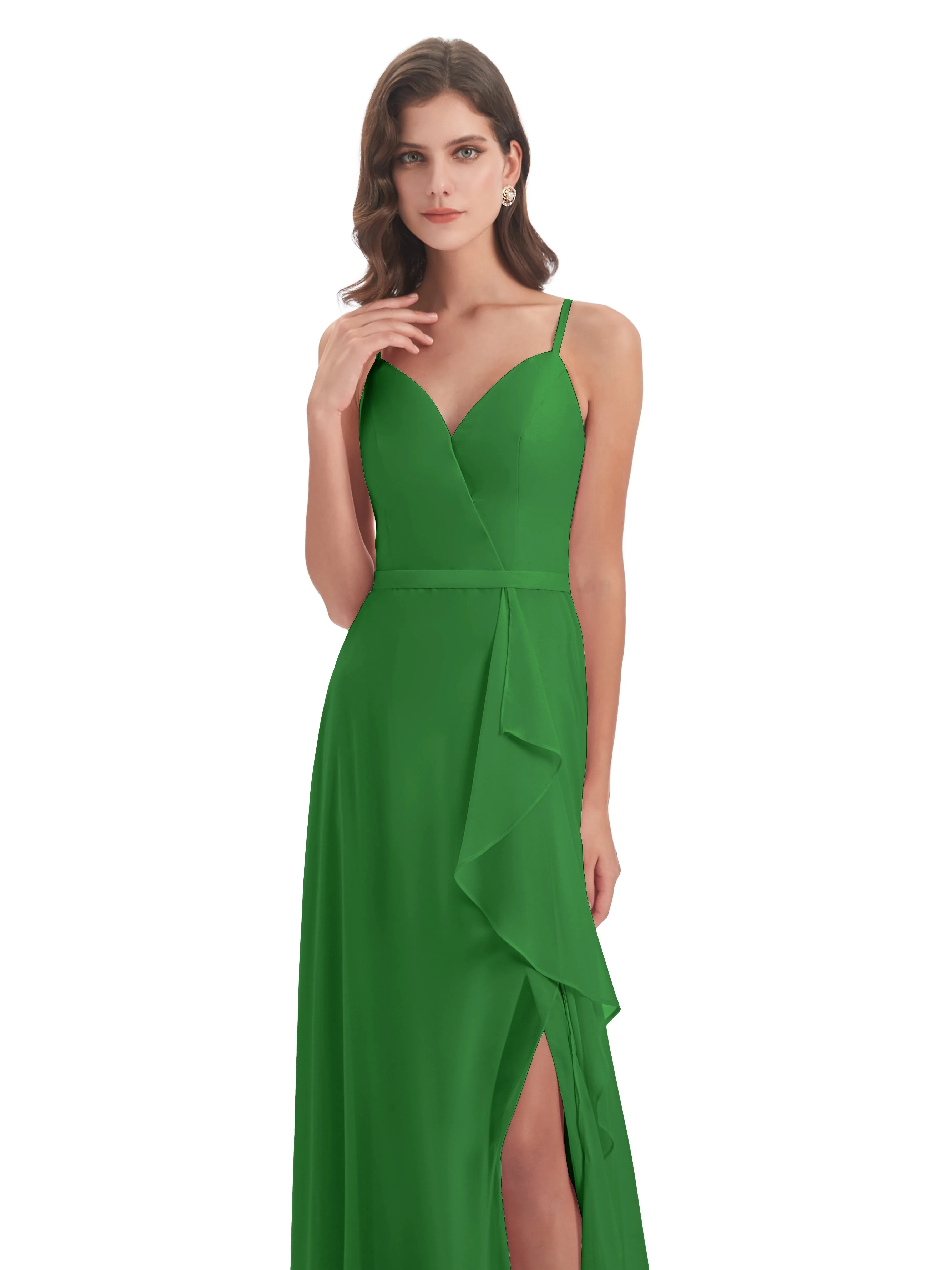 Delilah Chiffon Spaghetti Straps Long Elegant Bridesmaid Dresses